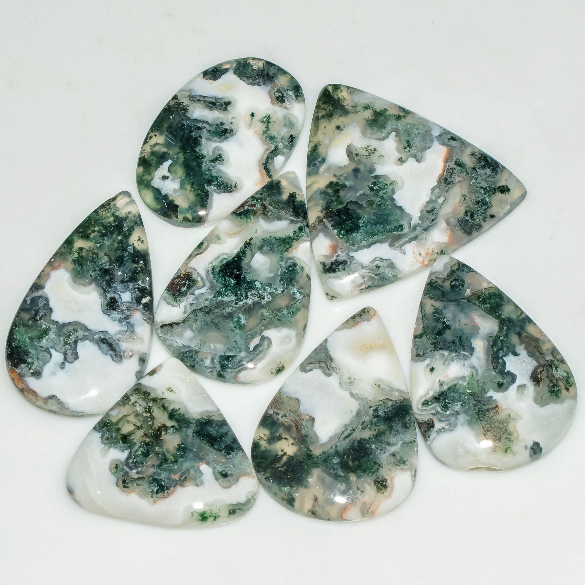 7 Pcs 157 Cts Green Moss Agate Cabochon Loose Gemstone Lot Natural Crystal For Healing and Reiki 32X28 24X22mm 18157