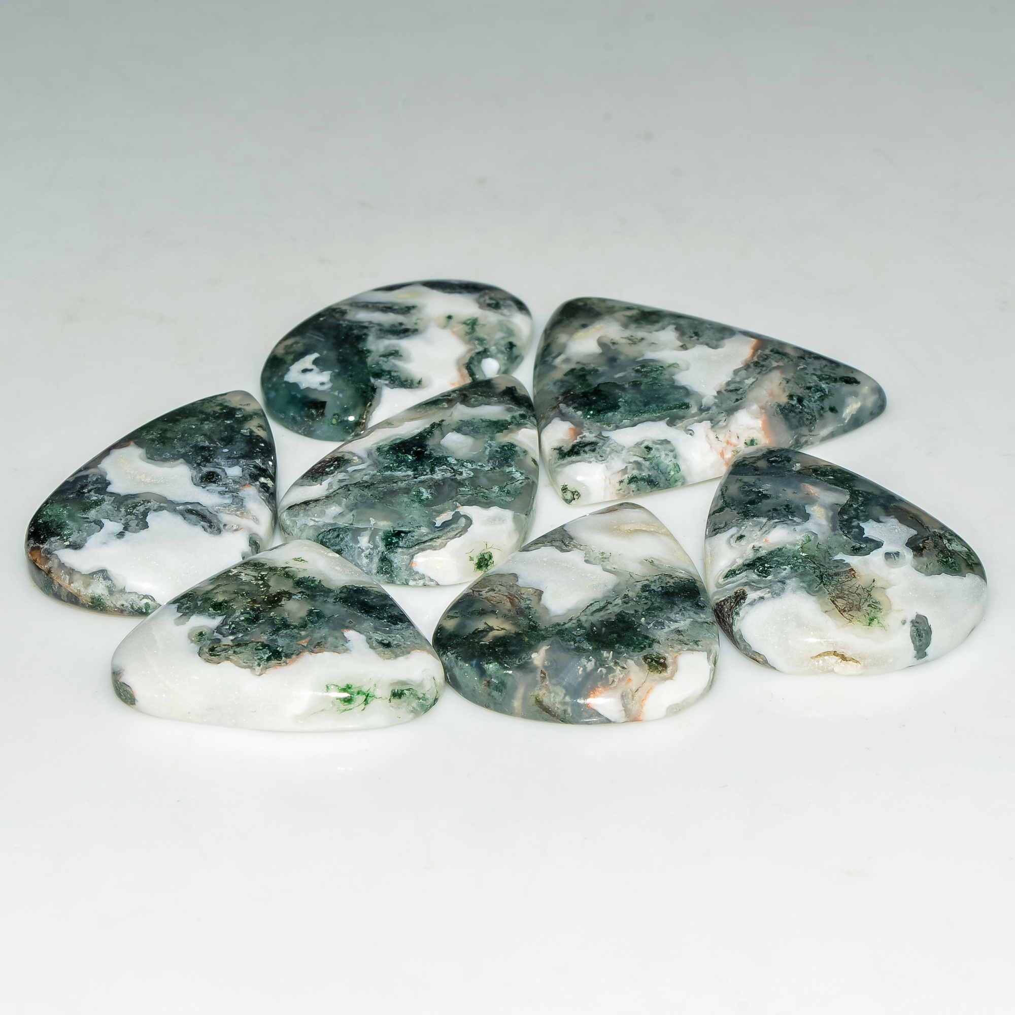 7 Pcs 157 Cts Green Moss Agate Cabochon Loose Gemstone Lot Natural Crystal For Healing and Reiki 32X28 24X22mm 18157