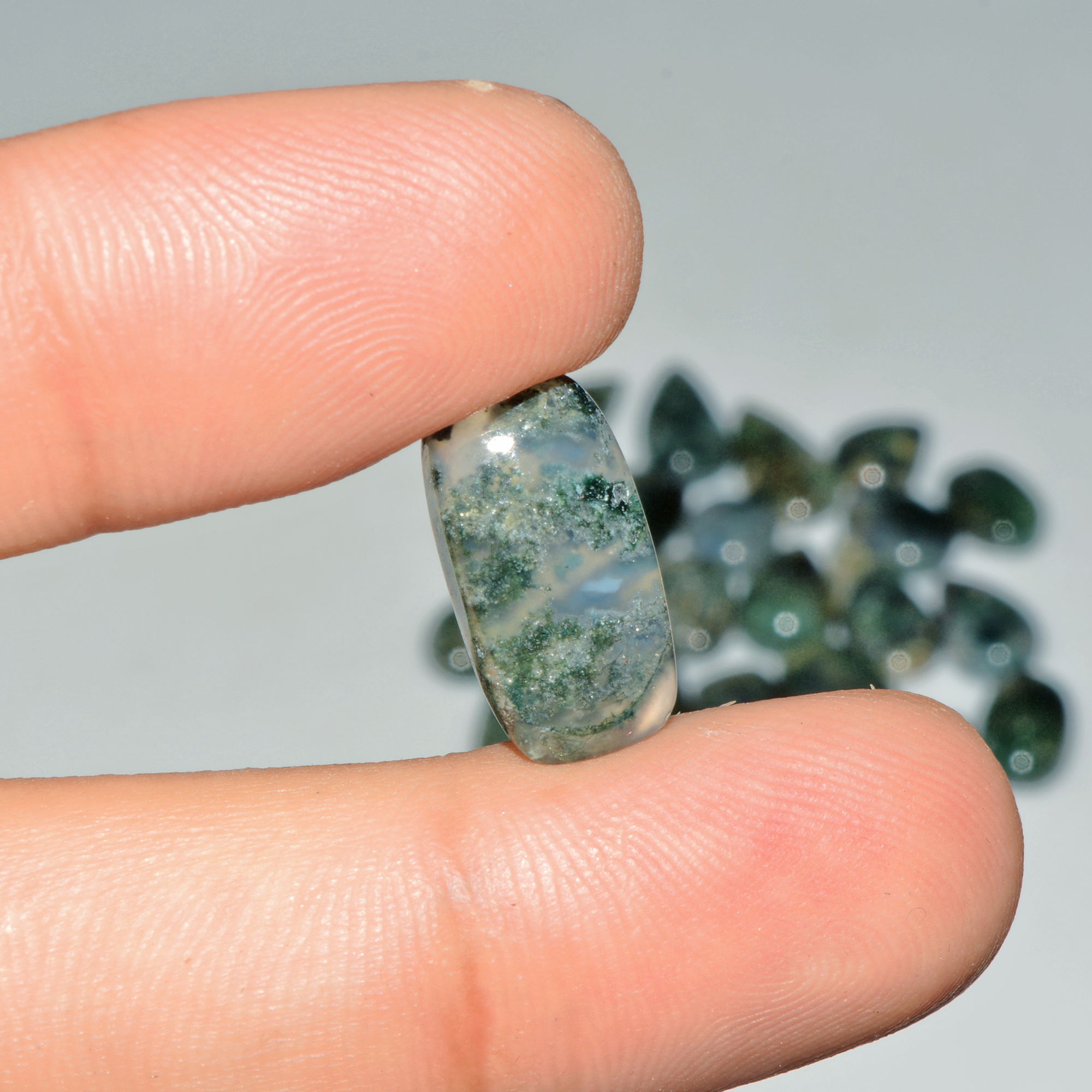 23 Pcs 122 Cts Green Moss Agate Cabochon Loose Gemstone Lot Natural Crystal For Healing and Reiki 25X9 8X8mm 18158