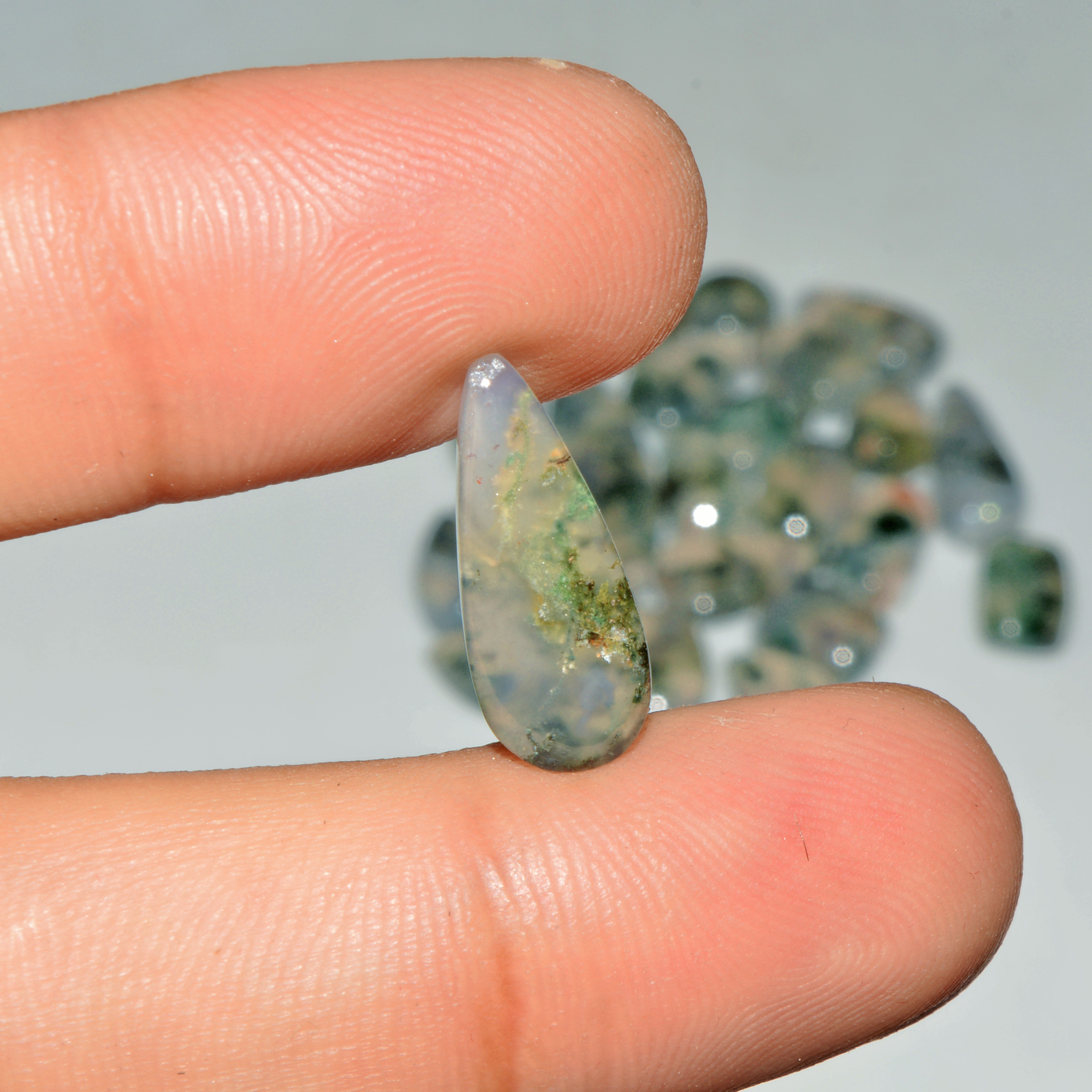 24 Pcs 96 Cts Green Moss Agate Cabochon Loose Gemstone Lot Natural Crystal For Healing and Reiki 29X9 11X7mm 18159