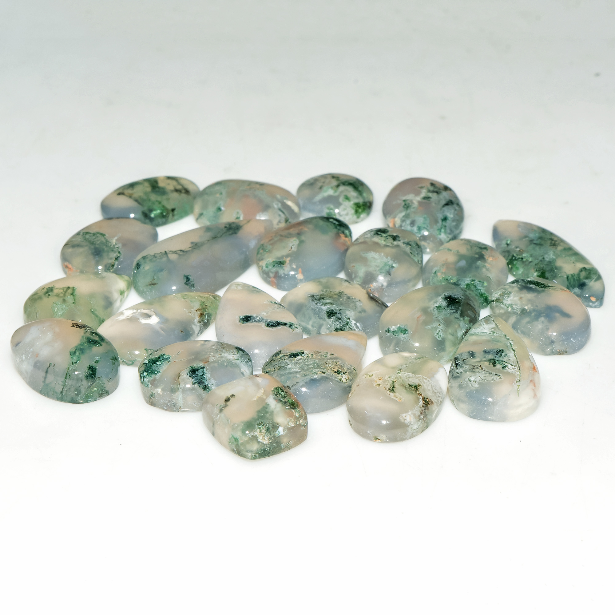 22 Pcs 100 Cts Green Moss Agate Cabochon Loose Gemstone Lot Natural Crystal For Healing and Reiki 19X9 9X8mm 18160