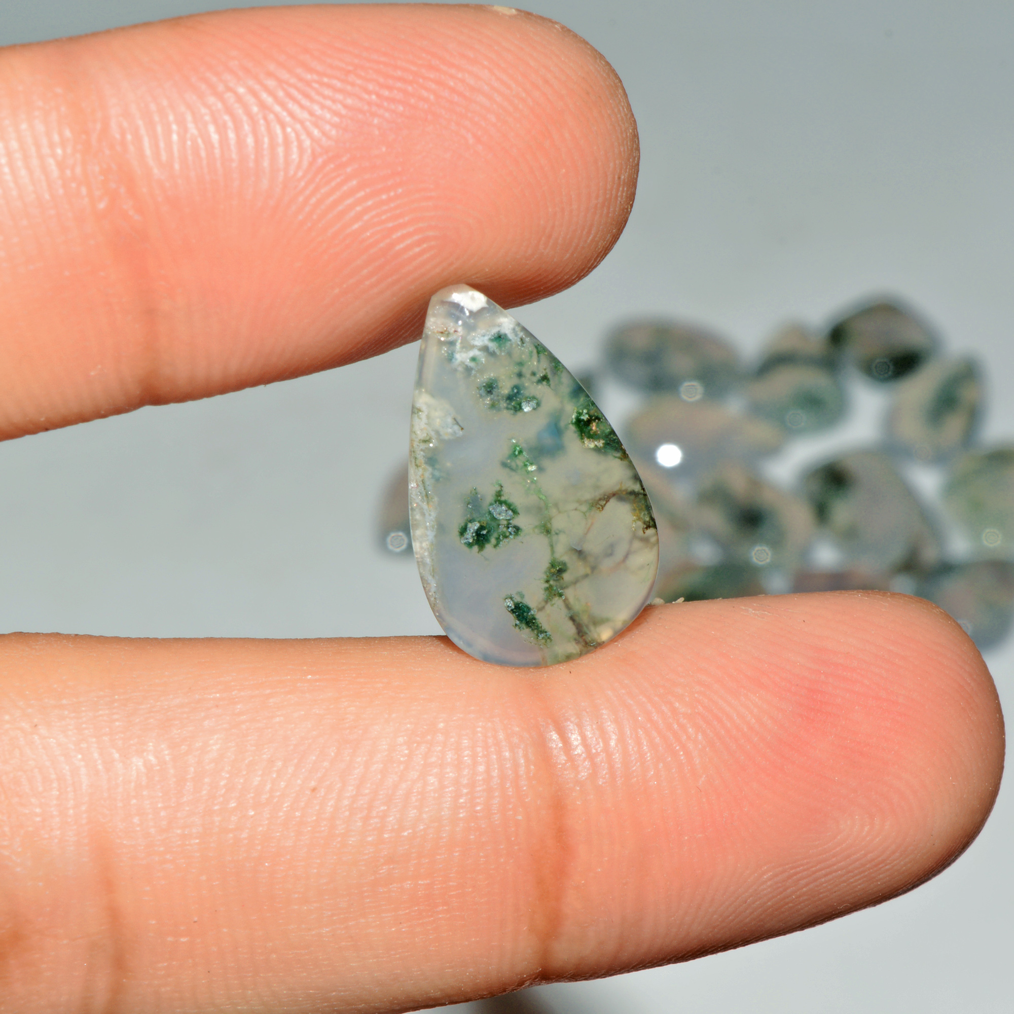 20 Pcs 135 Cts Green Moss Agate Cabochon Loose Gemstone Lot Natural Crystal For Healing and Reiki 19X11 10X10mm 18161