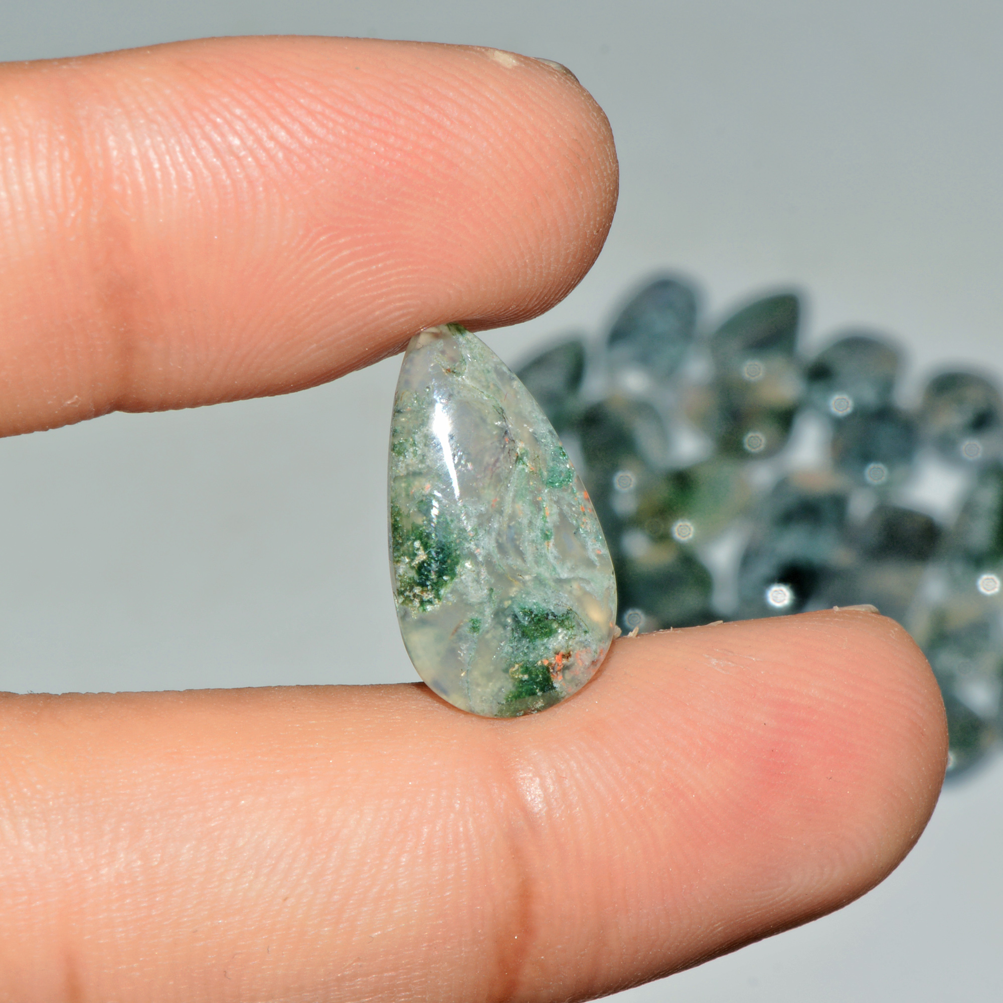 25 Pcs 162 Cts Green Moss Agate Cabochon Loose Gemstone Lot Natural Crystal For Healing and Reiki 22X9 12X10mm 18163