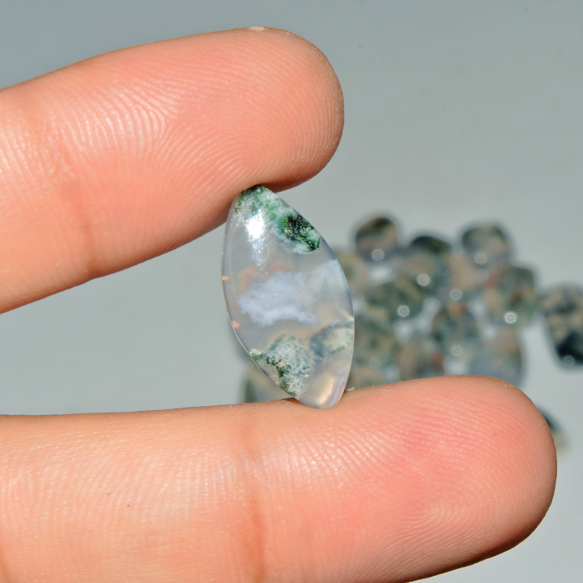 24 Pcs 145 Cts Green Moss Agate Cabochon Loose Gemstone Lot Natural Crystal For Healing and Reiki 21X10 12X10mm 18164