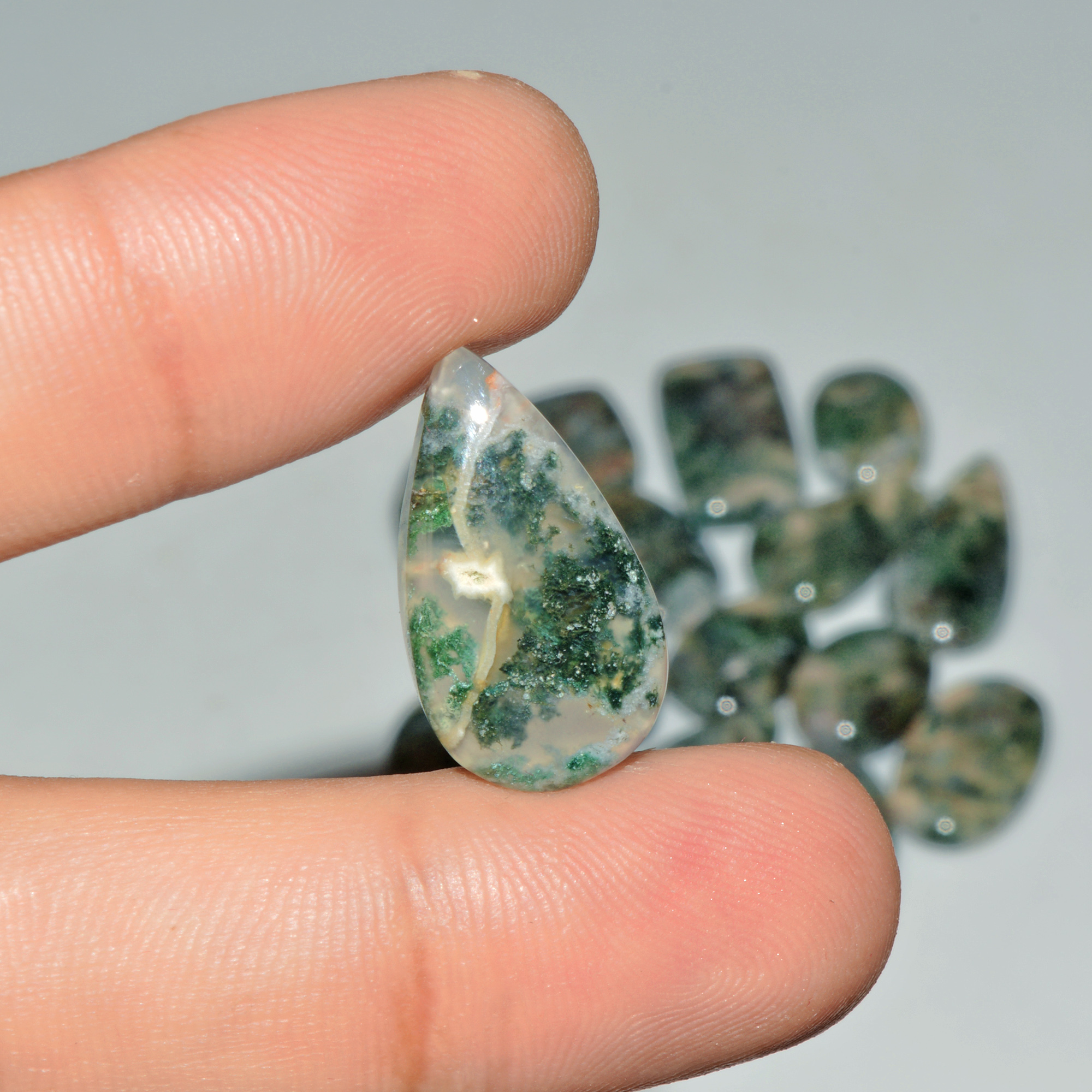 16 Pcs 162 Cts Green Moss Agate Cabochon Loose Gemstone Lot Natural Crystal For Healing and Reiki 25X12 15X11mm 18165