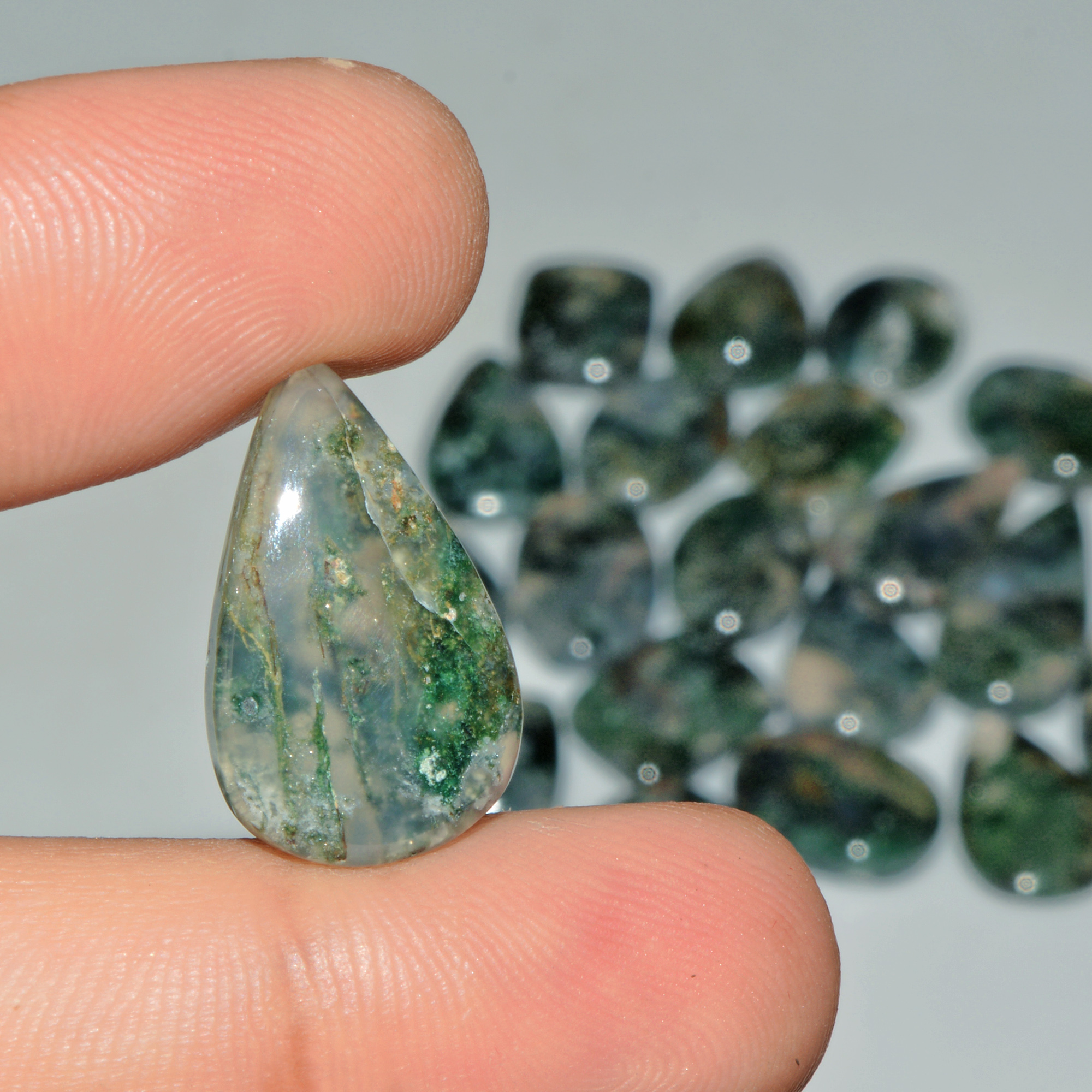 20 Pcs 203 Cts Green Moss Agate Cabochon Loose Gemstone Lot Natural Crystal For Healing and Reiki 27X13 13X13mm 18166