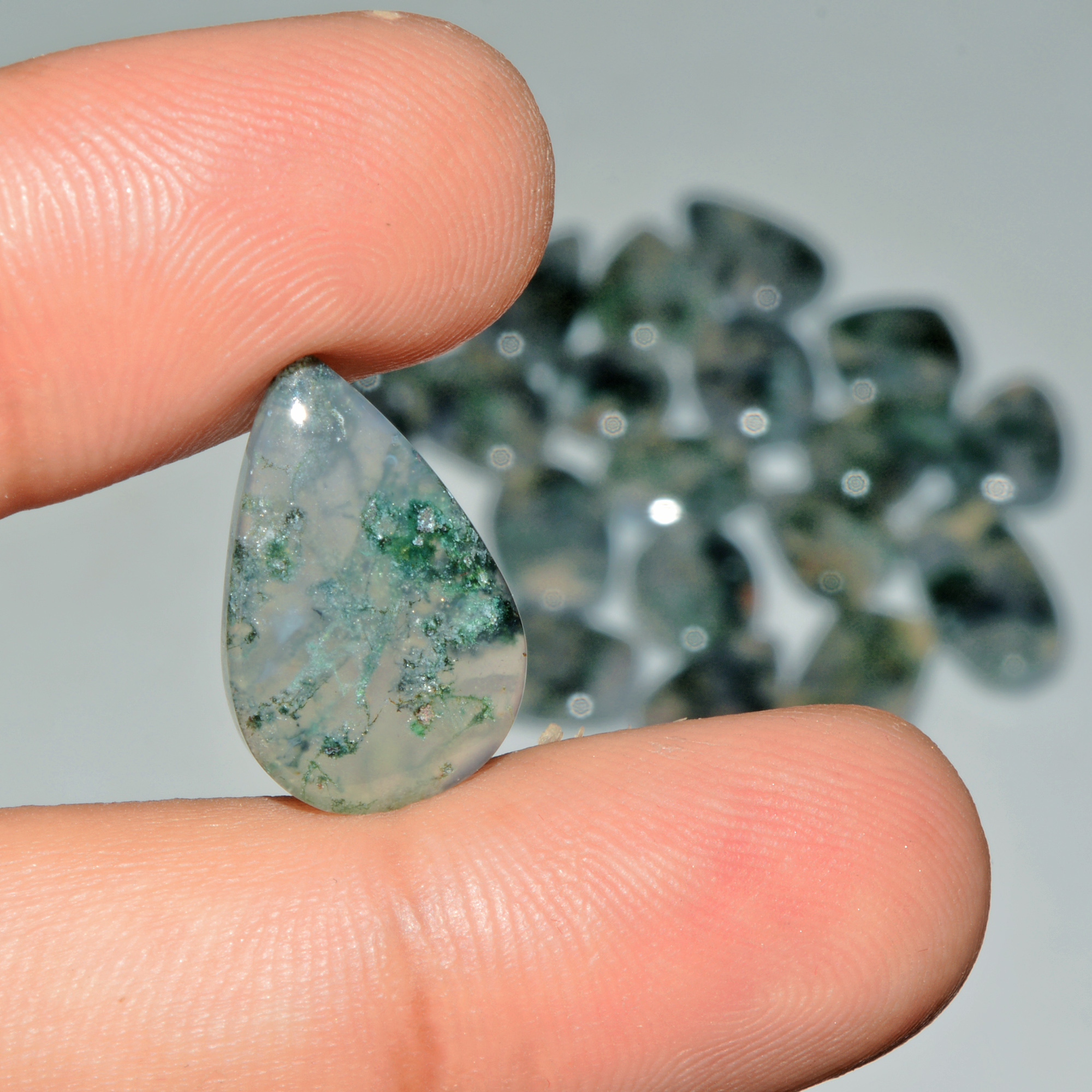 21 Pcs 172 Cts Green Moss Agate Cabochon Loose Gemstone Lot Natural Crystal For Healing and Reiki 23X11 11X11mm 18167