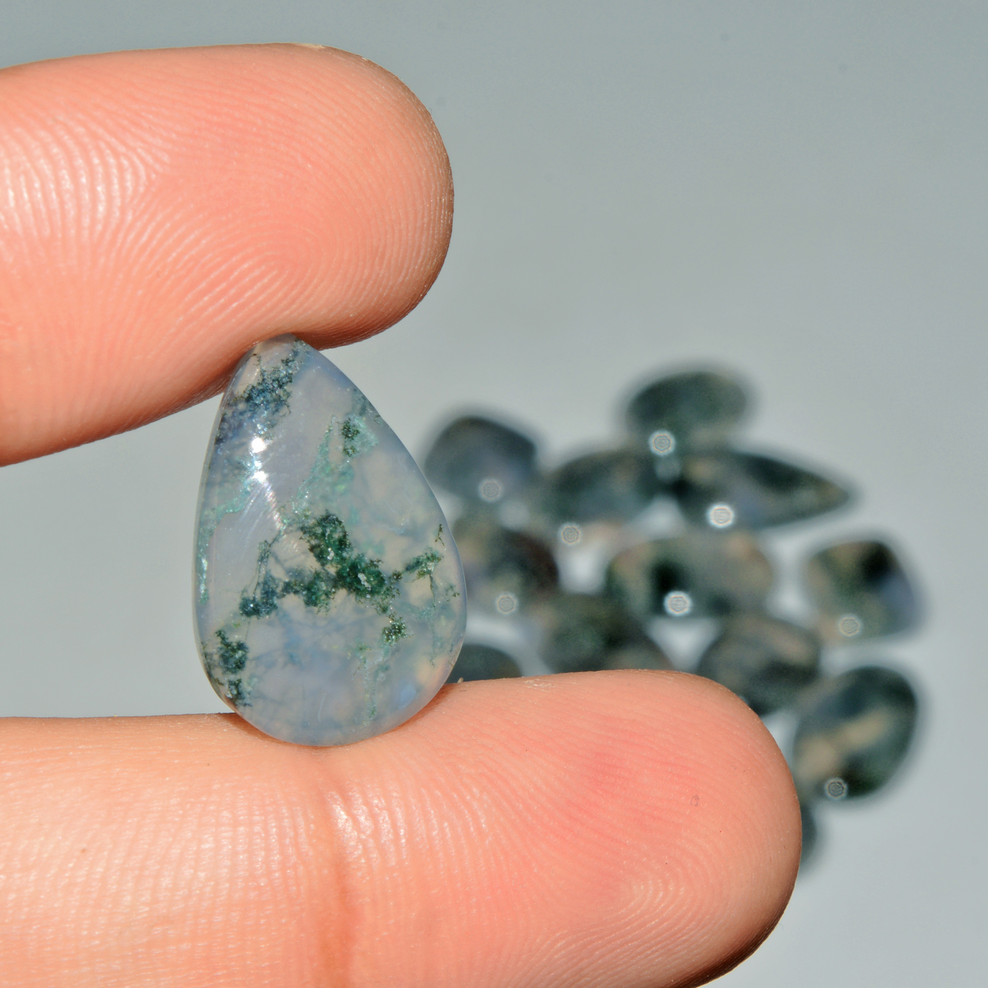 15 Pcs 155 Cts Green Moss Agate Cabochon Loose Gemstone Lot Natural Crystal For Healing and Reiki 22X13 17X13mm 18169