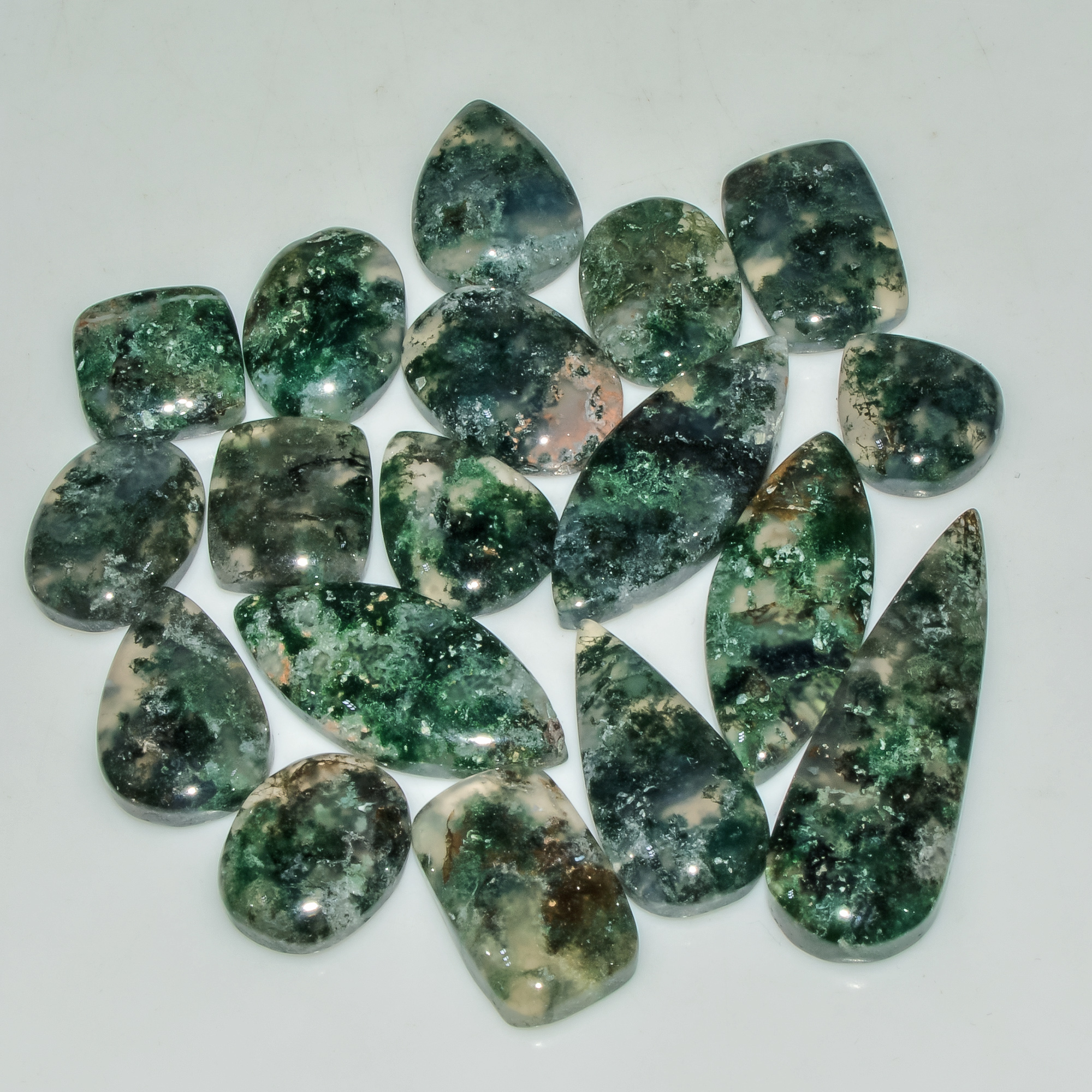 18 Pcs 182 Cts Natural Moss Agate Gemstone Cabochon Lot Semi-Precious Stones For Healing 36X12 12X12mm 18170