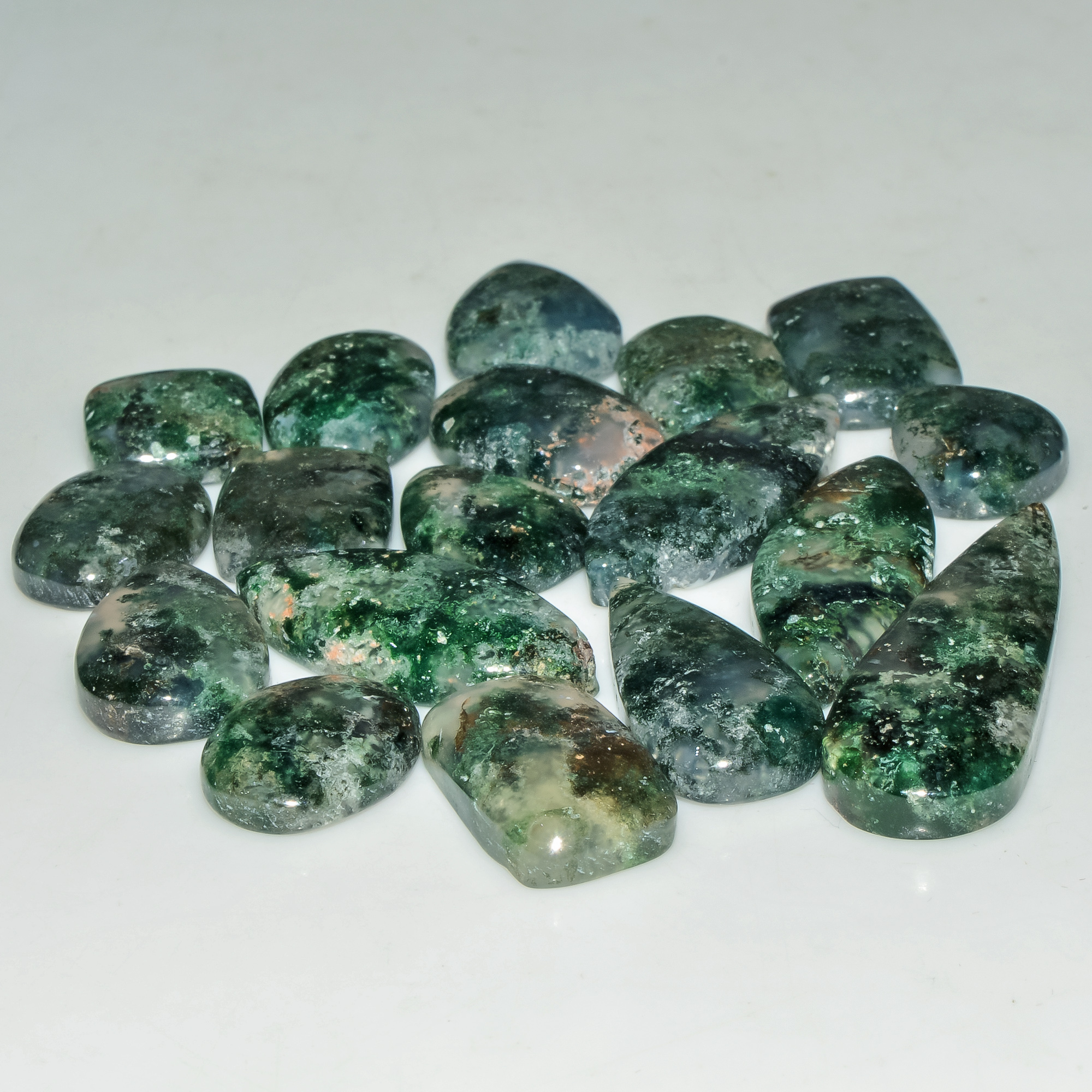 18 Pcs 182 Cts Natural Moss Agate Gemstone Cabochon Lot Semi-Precious Stones For Healing 36X12 12X12mm 18170
