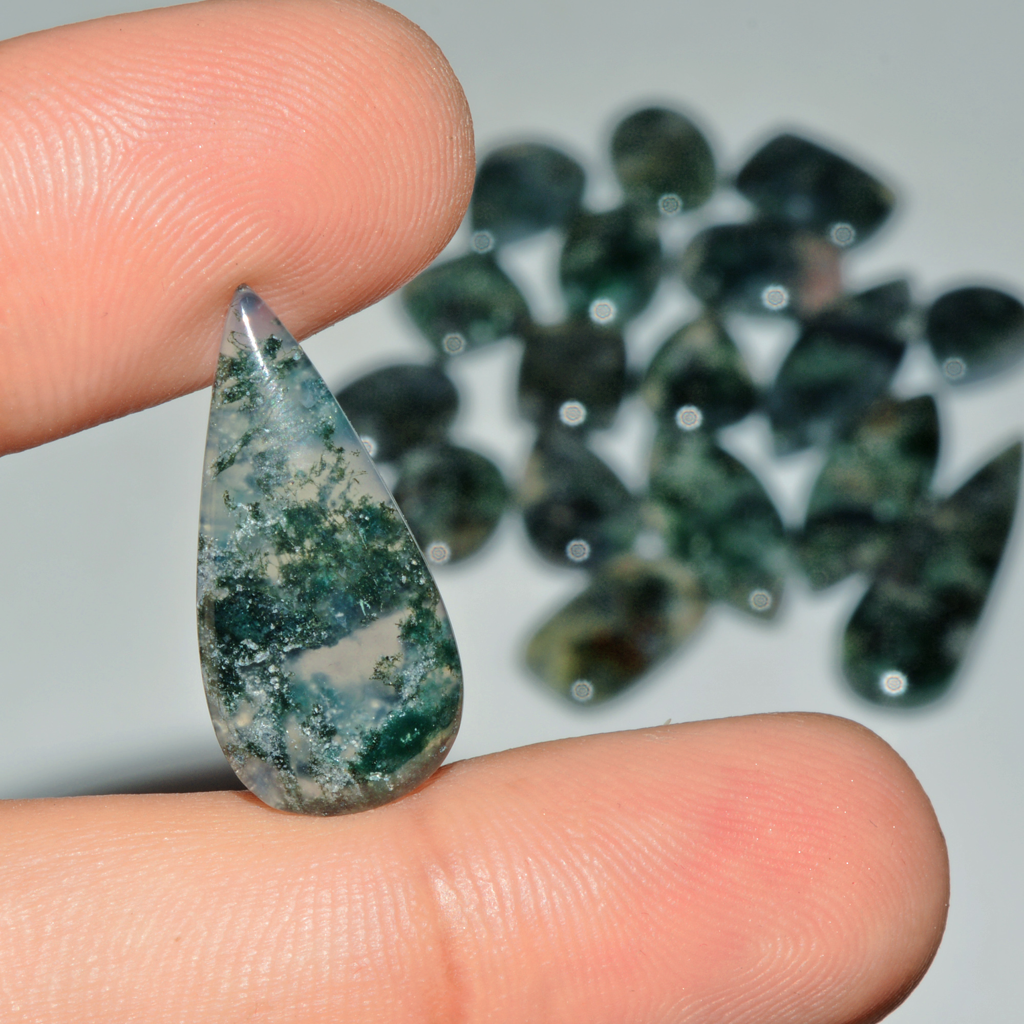 18 Pcs 182 Cts Natural Moss Agate Gemstone Cabochon Lot Semi-Precious Stones For Healing 36X12 12X12mm 18170