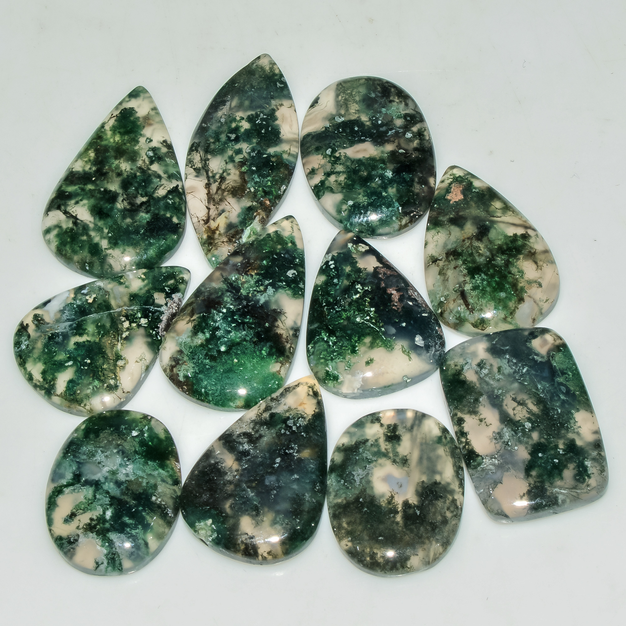 11 Pcs 180 Cts Natural Moss Agate Gemstone Cabochon Lot Semi-Precious Stones For Healing 29X18 23X16mm 18171