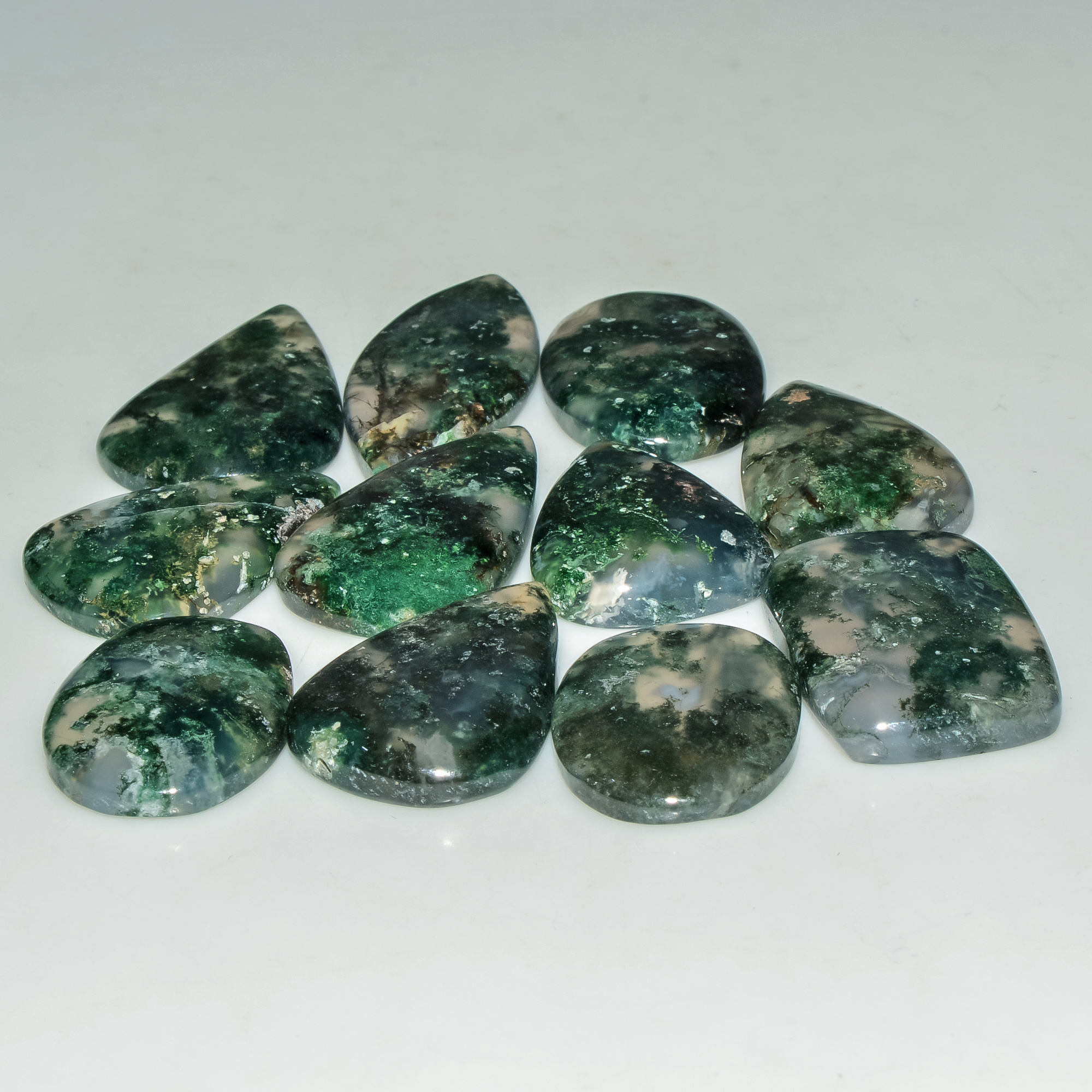 11 Pcs 180 Cts Natural Moss Agate Gemstone Cabochon Lot Semi-Precious Stones For Healing 29X18 23X16mm 18171