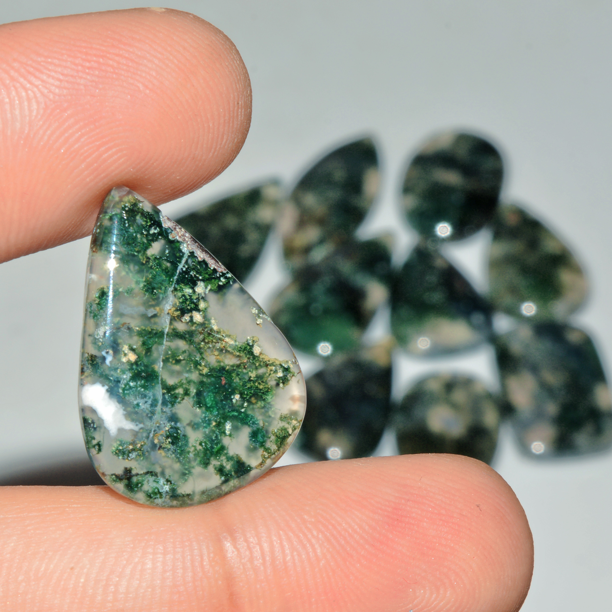 11 Pcs 180 Cts Natural Moss Agate Gemstone Cabochon Lot Semi-Precious Stones For Healing 29X18 23X16mm 18171