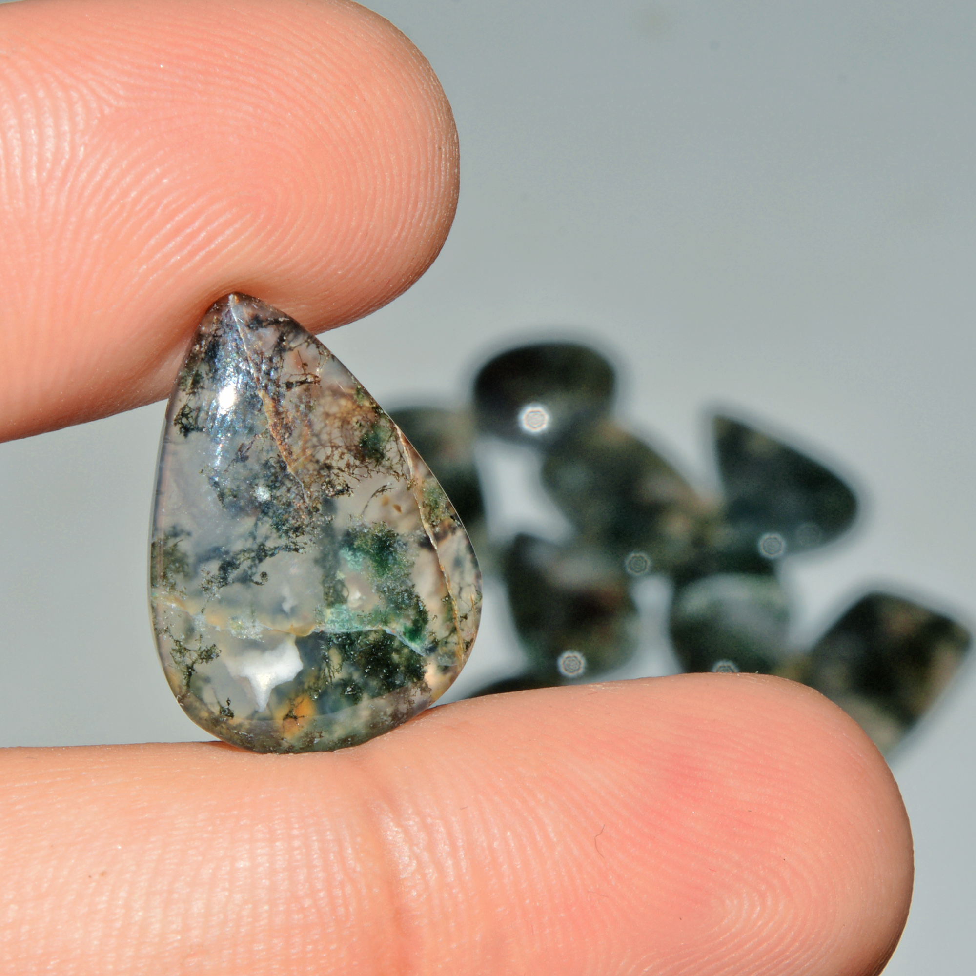 15 Pcs 212 Cts Natural Moss Agate Gemstone Cabochon Lot Semi-Precious Stones For Healing 27x13 14x14mm 18172