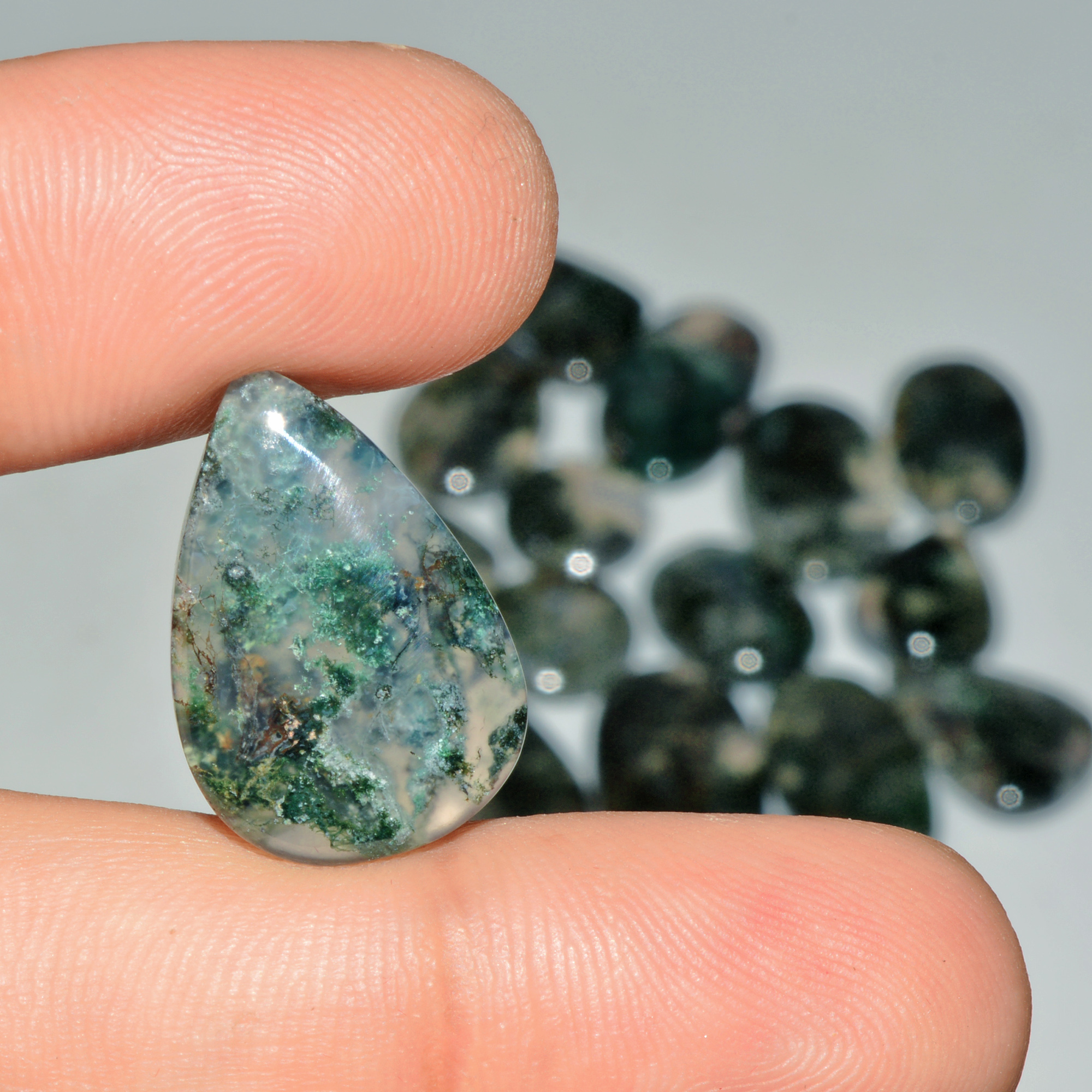 15 Pcs 199 Cts Natural Moss Agate Gemstone Cabochon Lot Semi-Precious Stones For Healing 29x15 14x14mm 18173