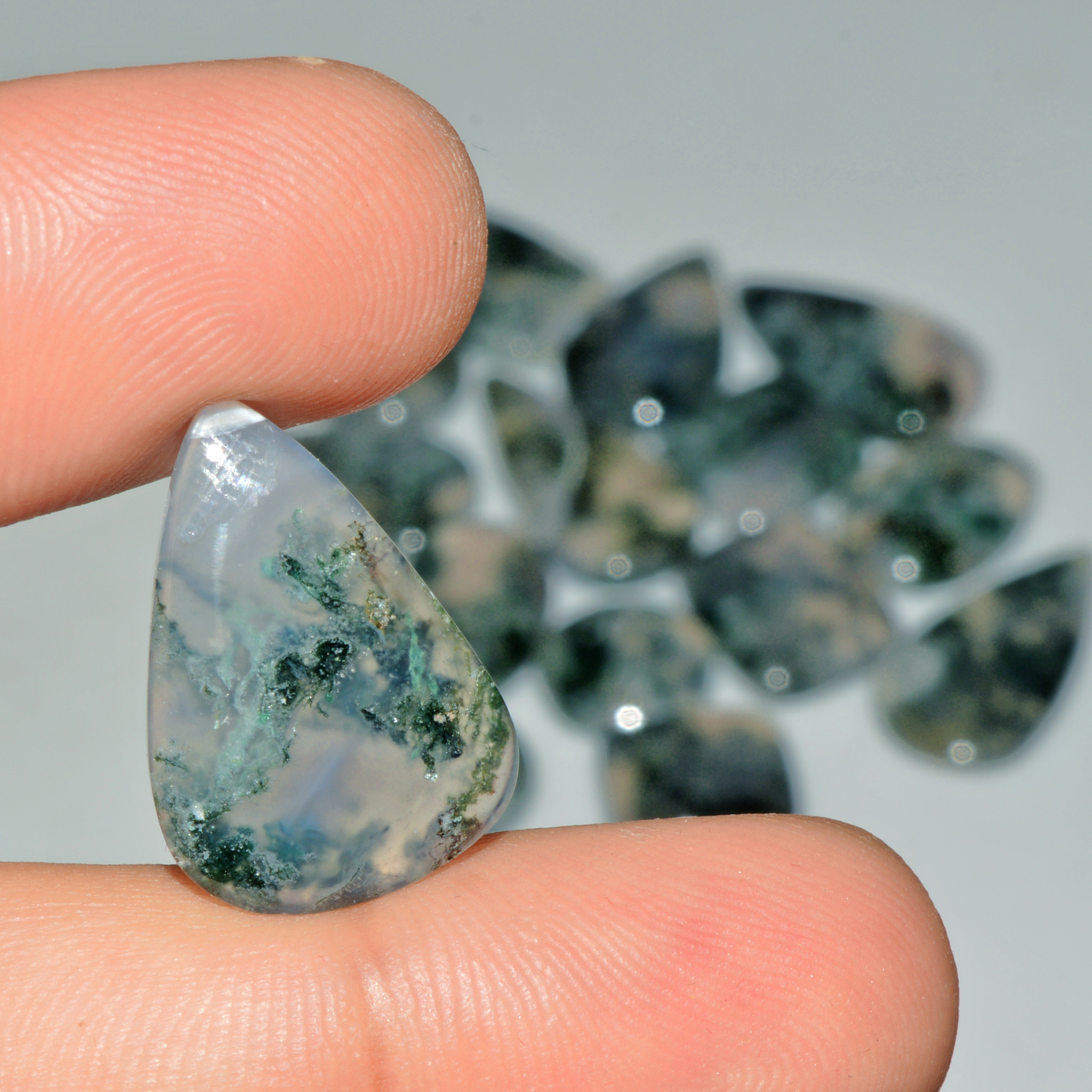 16 Pcs 197 Cts Natural Moss Agate Gemstone Cabochon Lot Semi-Precious Stones For Healing 28x14 15x15mm 18174