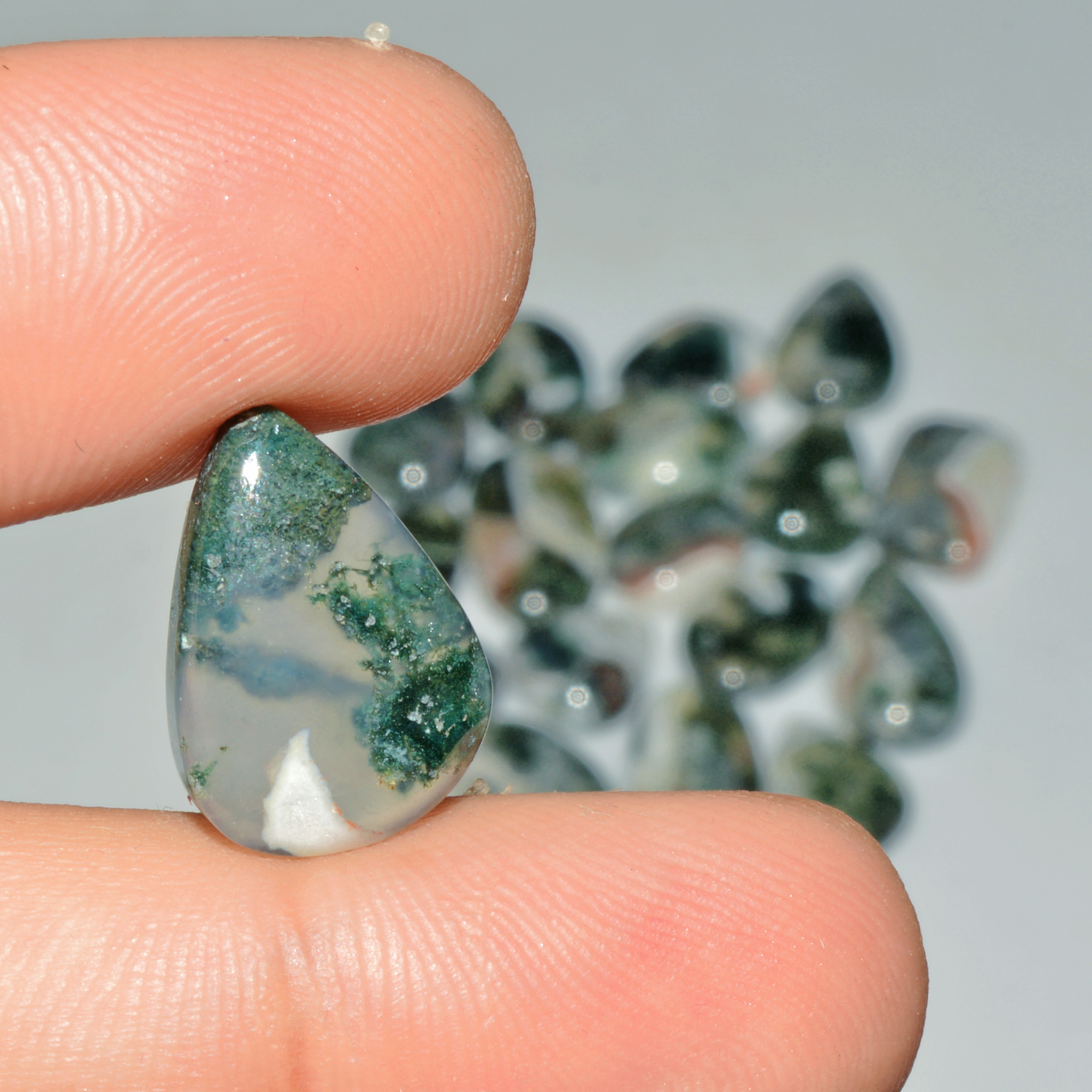 18 Pcs 155 Cts Natural Moss Agate Gemstone Cabochon Lot Semi-Precious Stones For Healing 22x12 14x12mm 18175