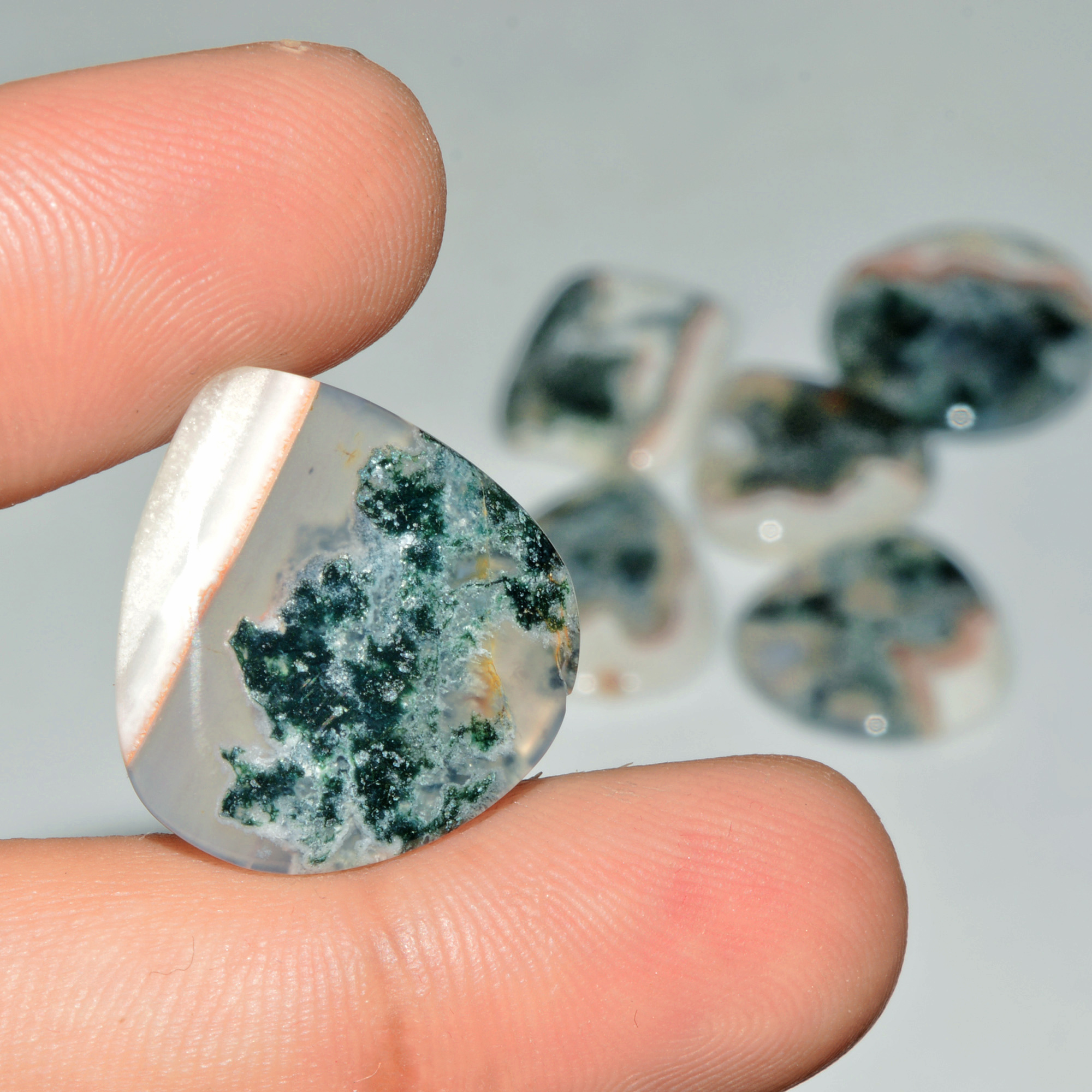 6 Pcs 112 Cts Natural Moss Agate Gemstone Cabochon Lot Semi-Precious Stones For Healing 27x23 22x20mm 18176