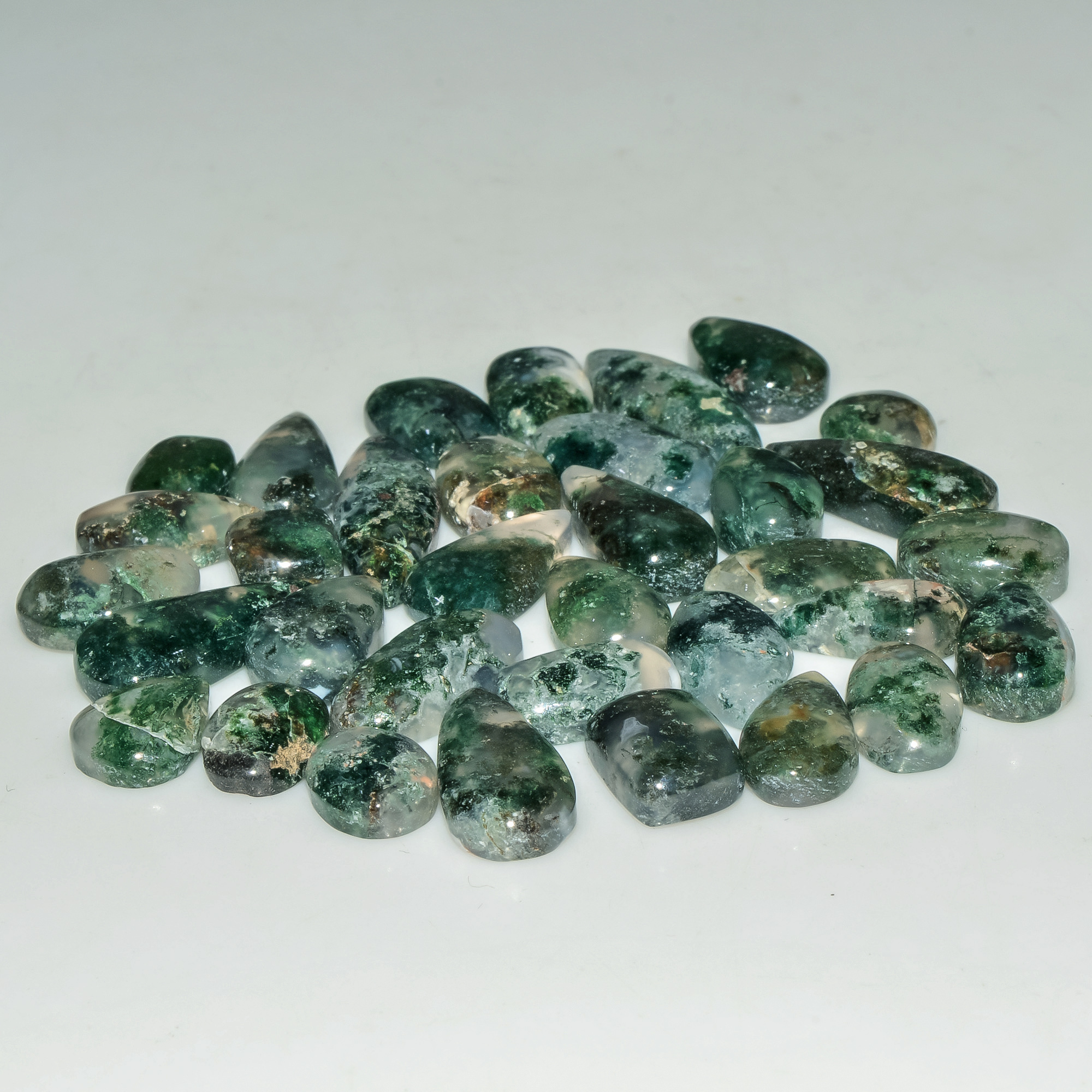 34 Pcs 147 Cts Natural Moss Agate Gemstone Cabochon Lot Semi-Precious Stones For Healing 23x7 8x8mm 18177