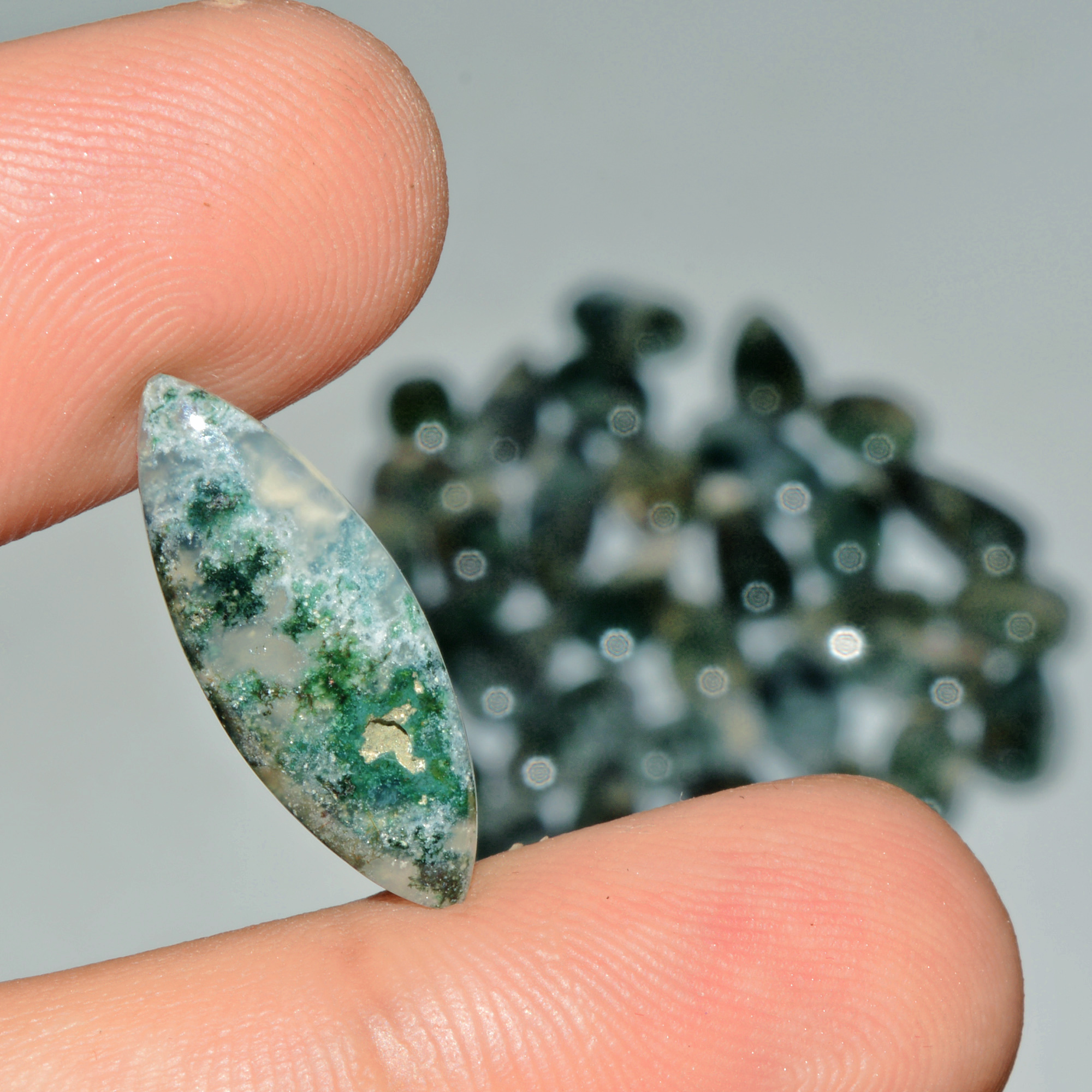 34 Pcs 147 Cts Natural Moss Agate Gemstone Cabochon Lot Semi-Precious Stones For Healing 23x7 8x8mm 18177