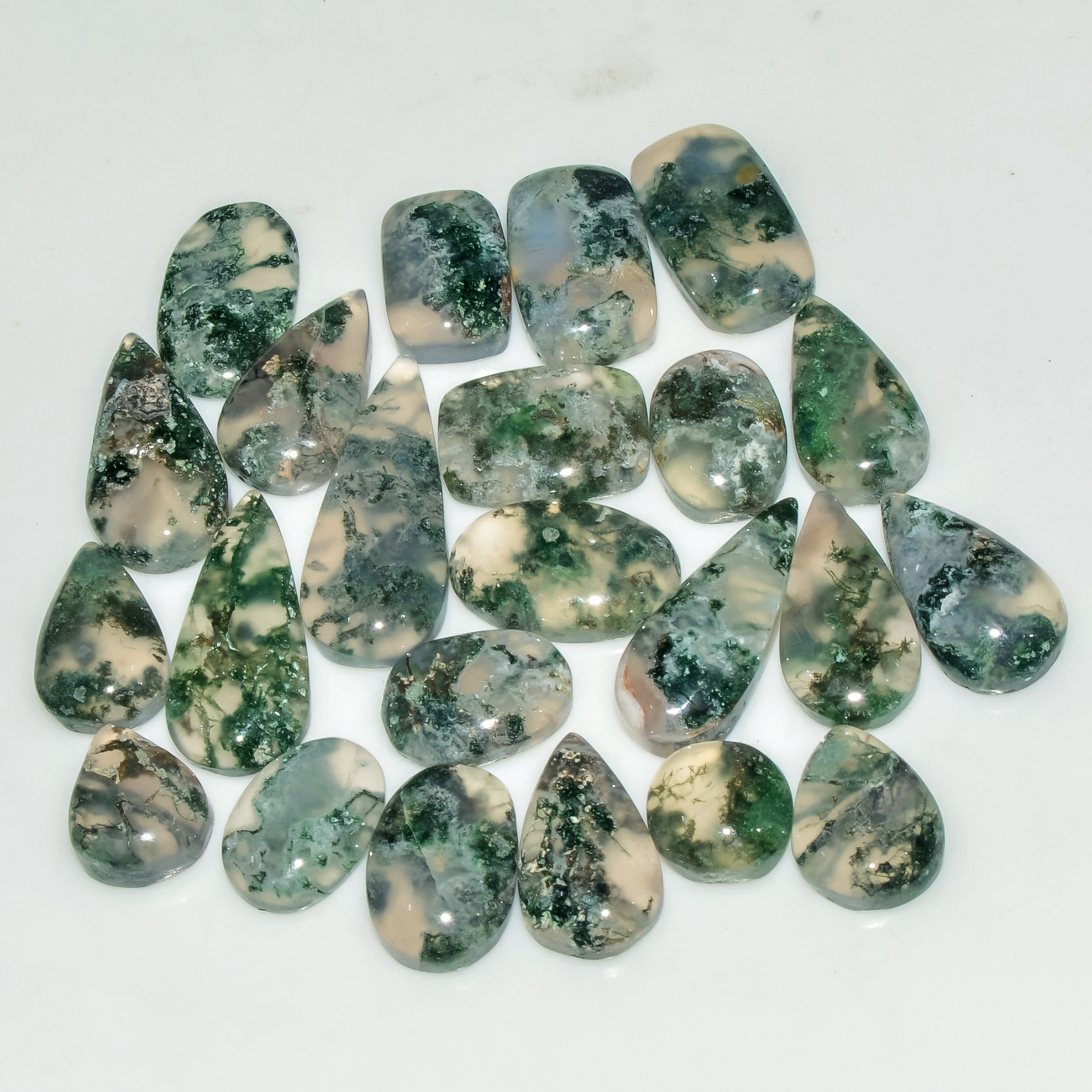 23 Pcs 115 Cts Natural Moss Agate Gemstone Cabochon Lot Semi-Precious Stones For Healing 23x9 10x9mm 18178