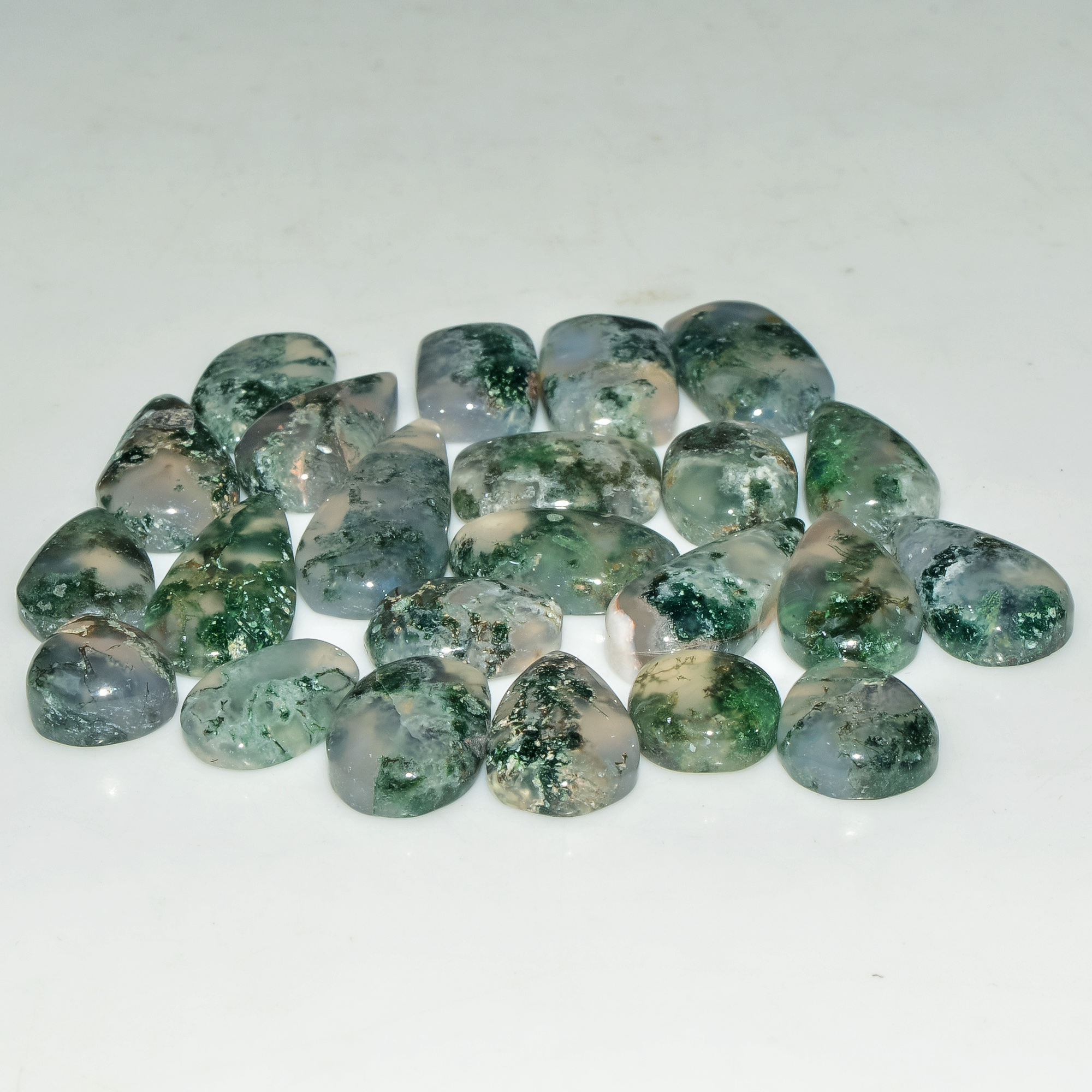 23 Pcs 115 Cts Natural Moss Agate Gemstone Cabochon Lot Semi-Precious Stones For Healing 23x9 10x9mm 18178