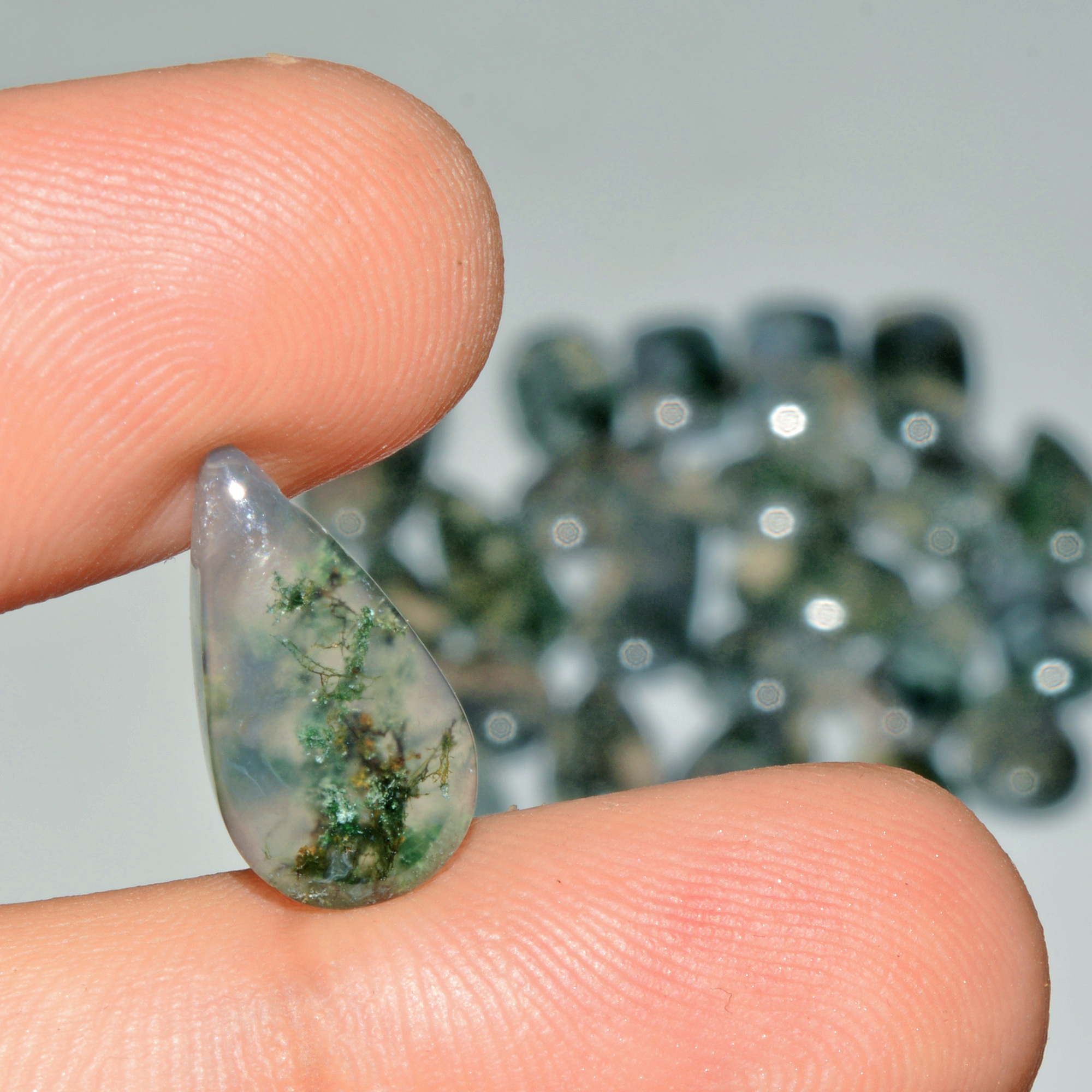 23 Pcs 115 Cts Natural Moss Agate Gemstone Cabochon Lot Semi-Precious Stones For Healing 23x9 10x9mm 18178