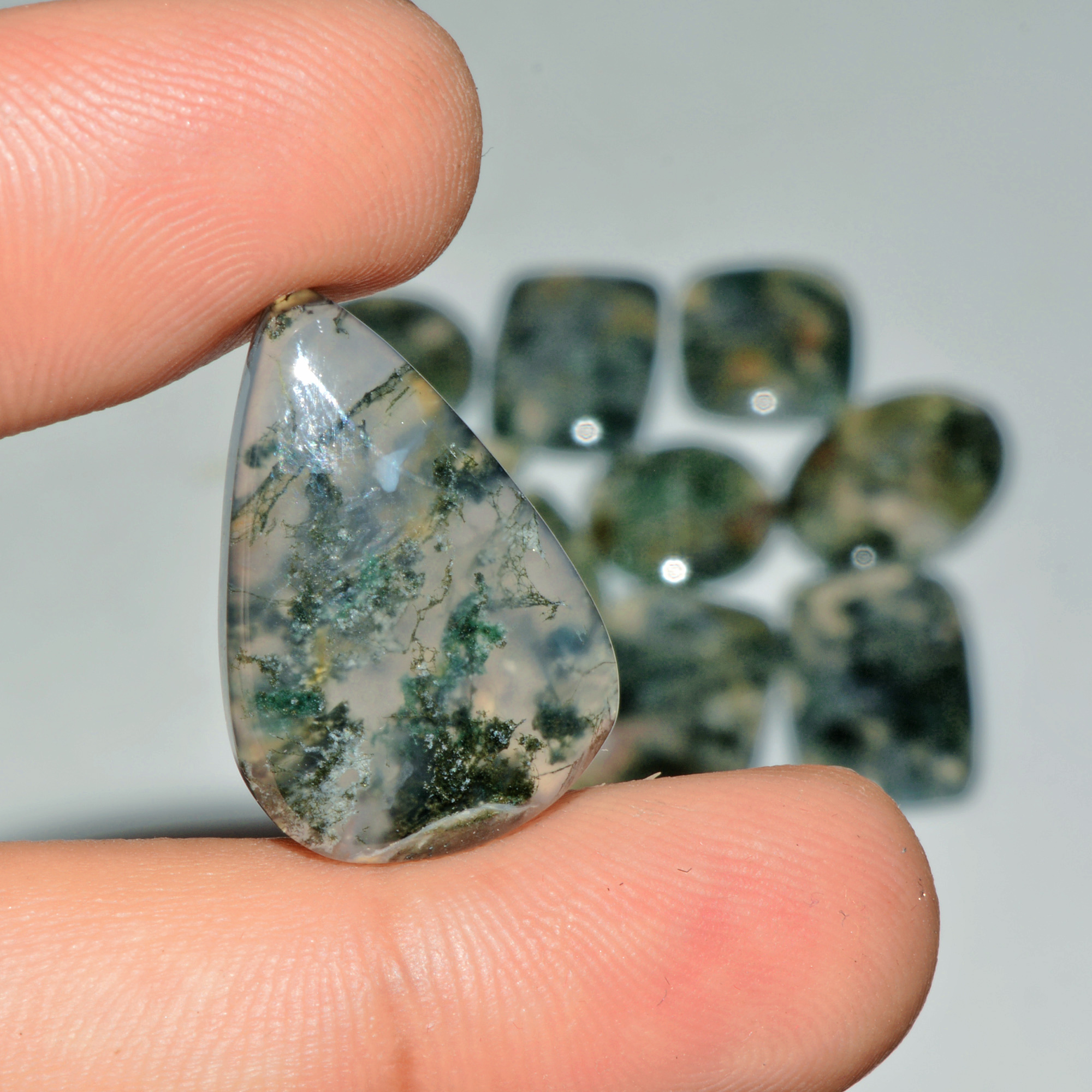 11 Pcs 166 Cts Natural Moss Agate Gemstone Cabochon Lot Semi-Precious Stones For Healing 27x16 17x17mm 18179