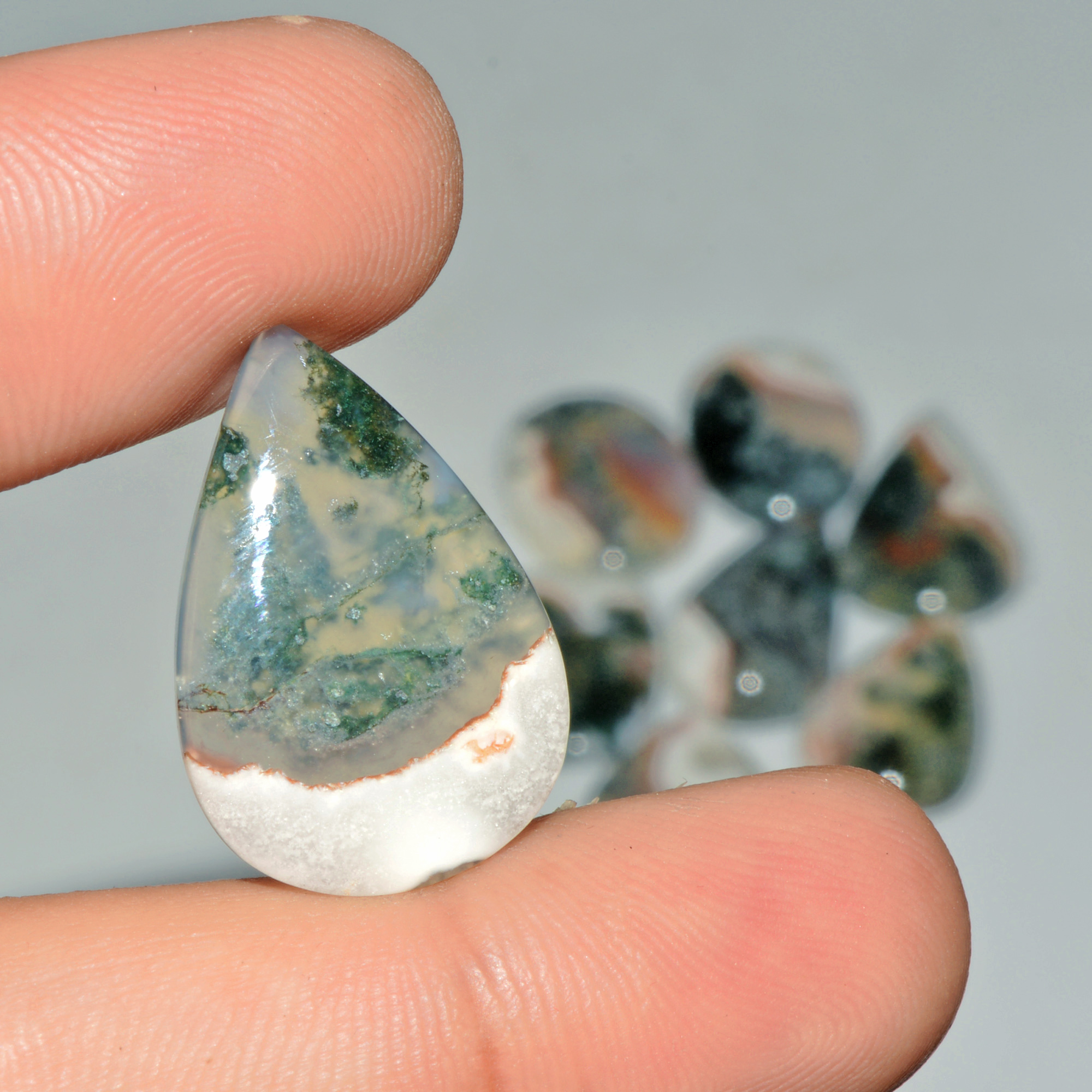 8 Pcs 133 Cts Natural Moss Agate Gemstone Cabochon Lot Semi-Precious Stones For Healing 26x16 19x17mm 18180