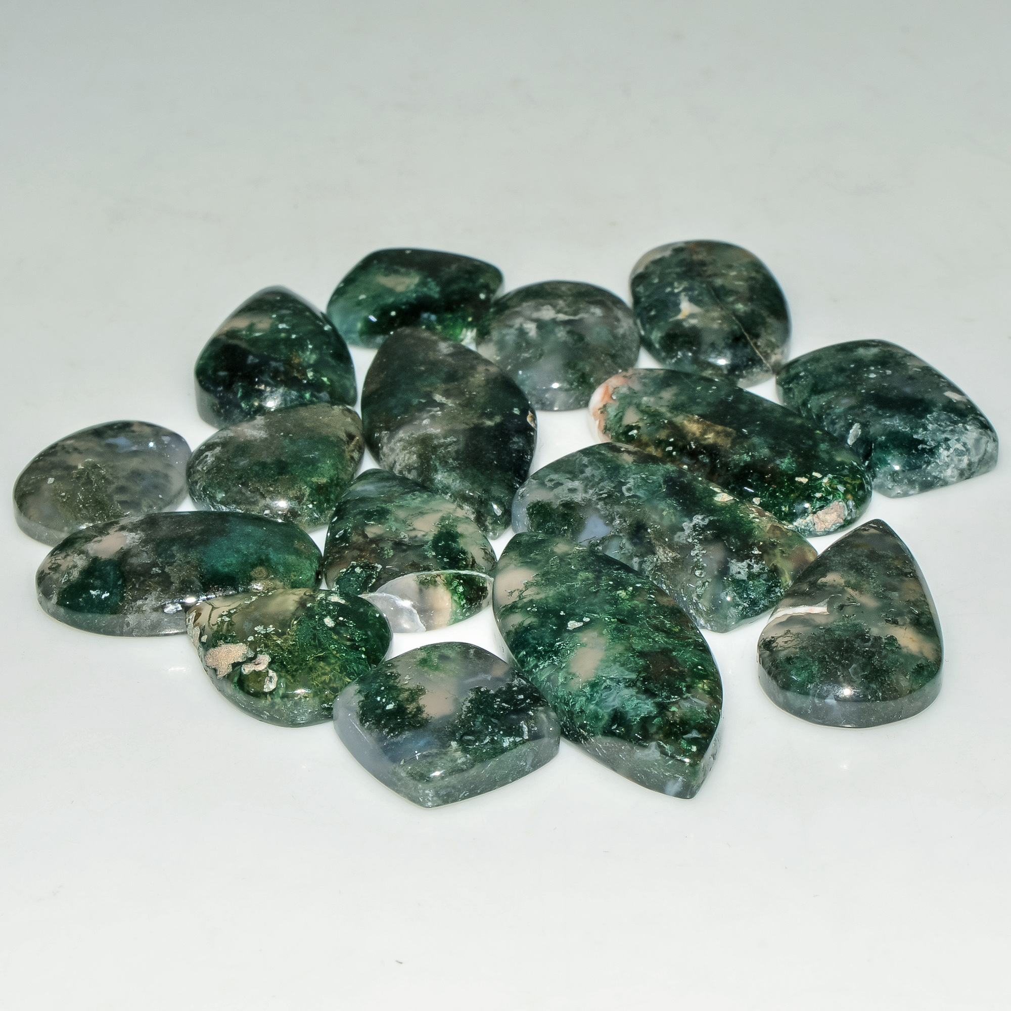 16 Pcs 192 Cts Natural Moss Agate Gemstone Cabochon Lot Semi-Precious Stones For Healing 32x13 13x13mm 18181