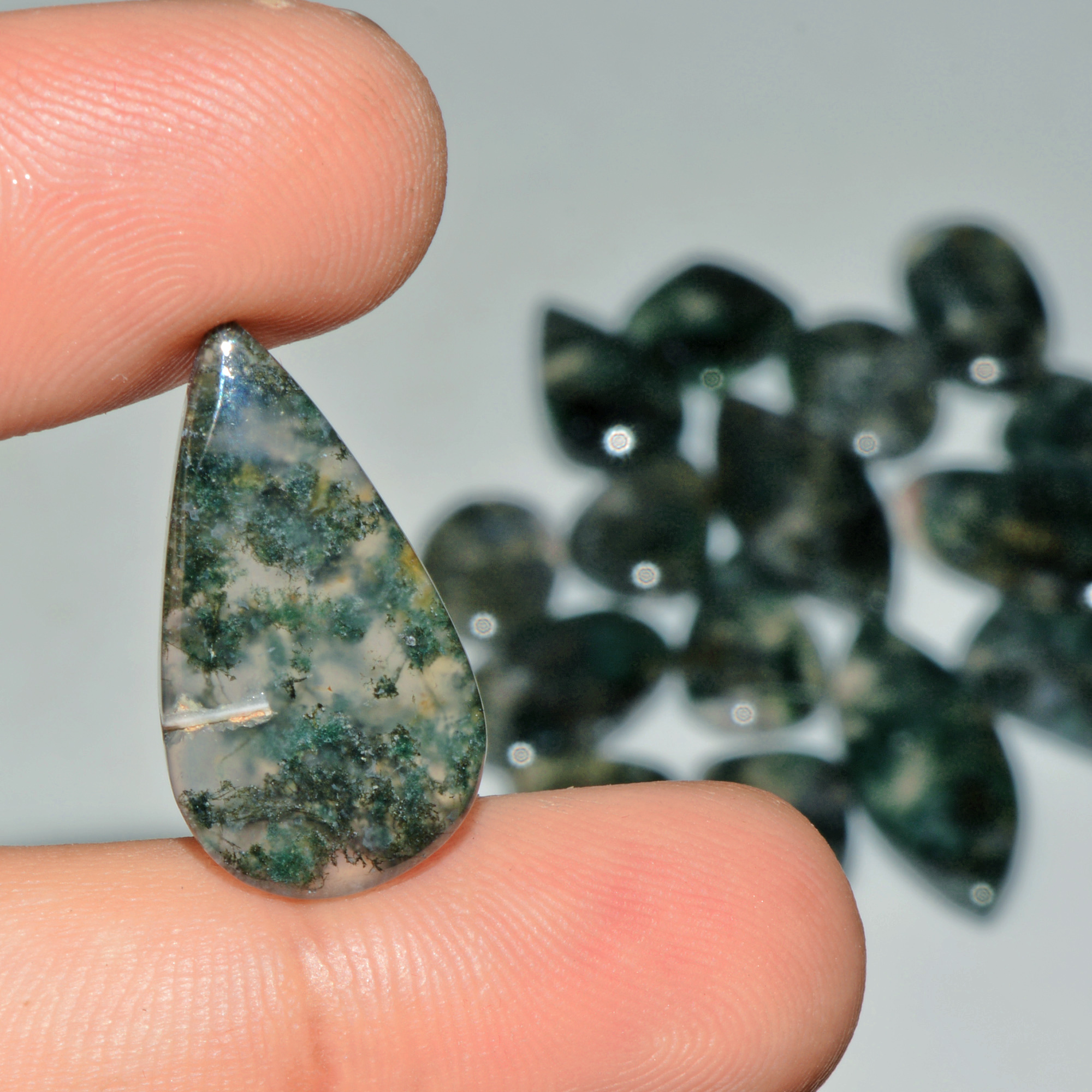 16 Pcs 192 Cts Natural Moss Agate Gemstone Cabochon Lot Semi-Precious Stones For Healing 32x13 13x13mm 18181