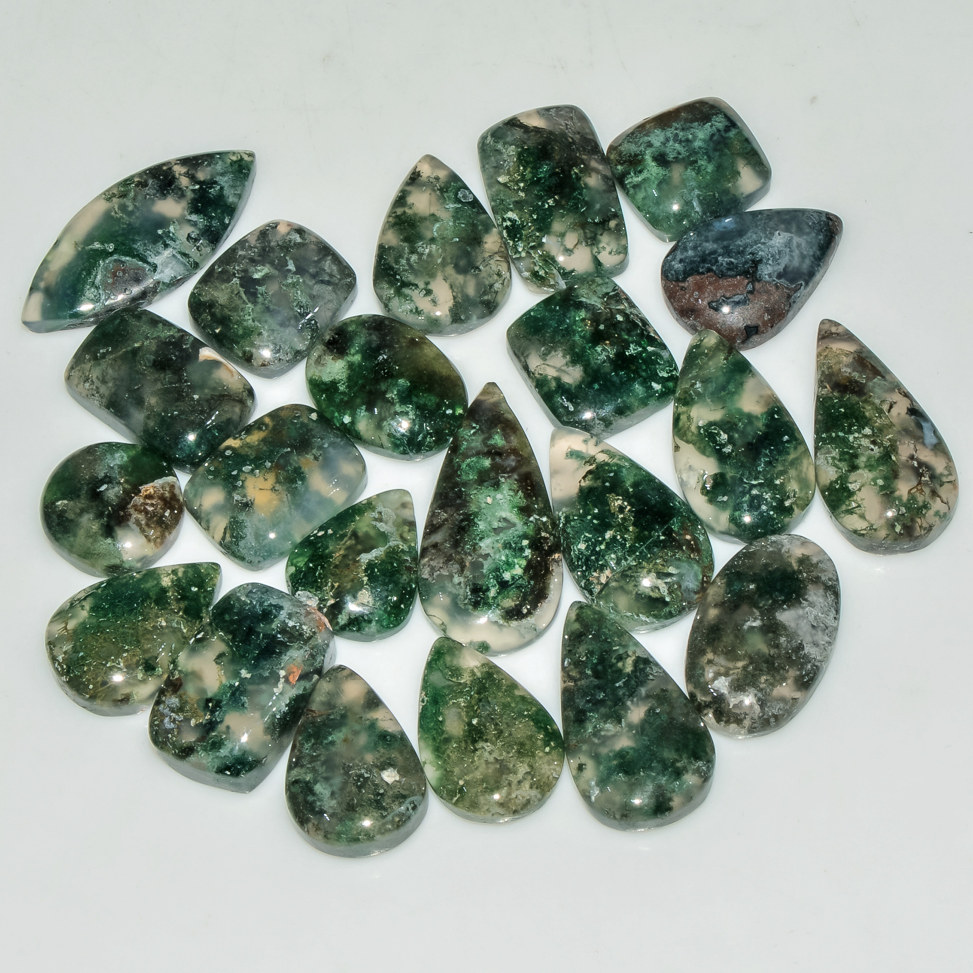 22 Pcs 171 Cts Natural Moss Agate Gemstone Cabochon Lot Semi-Precious Stones For Healing 24x11 11x11mm 18182