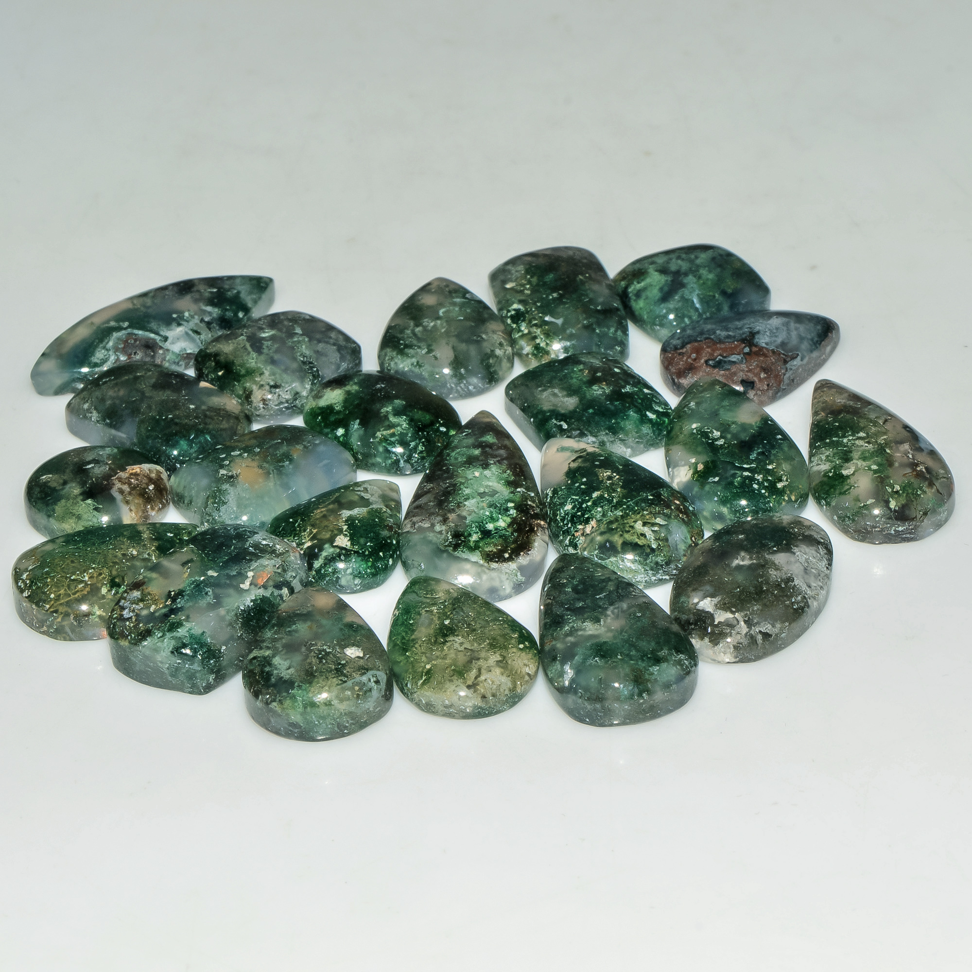 22 Pcs 171 Cts Natural Moss Agate Gemstone Cabochon Lot Semi-Precious Stones For Healing 24x11 11x11mm 18182
