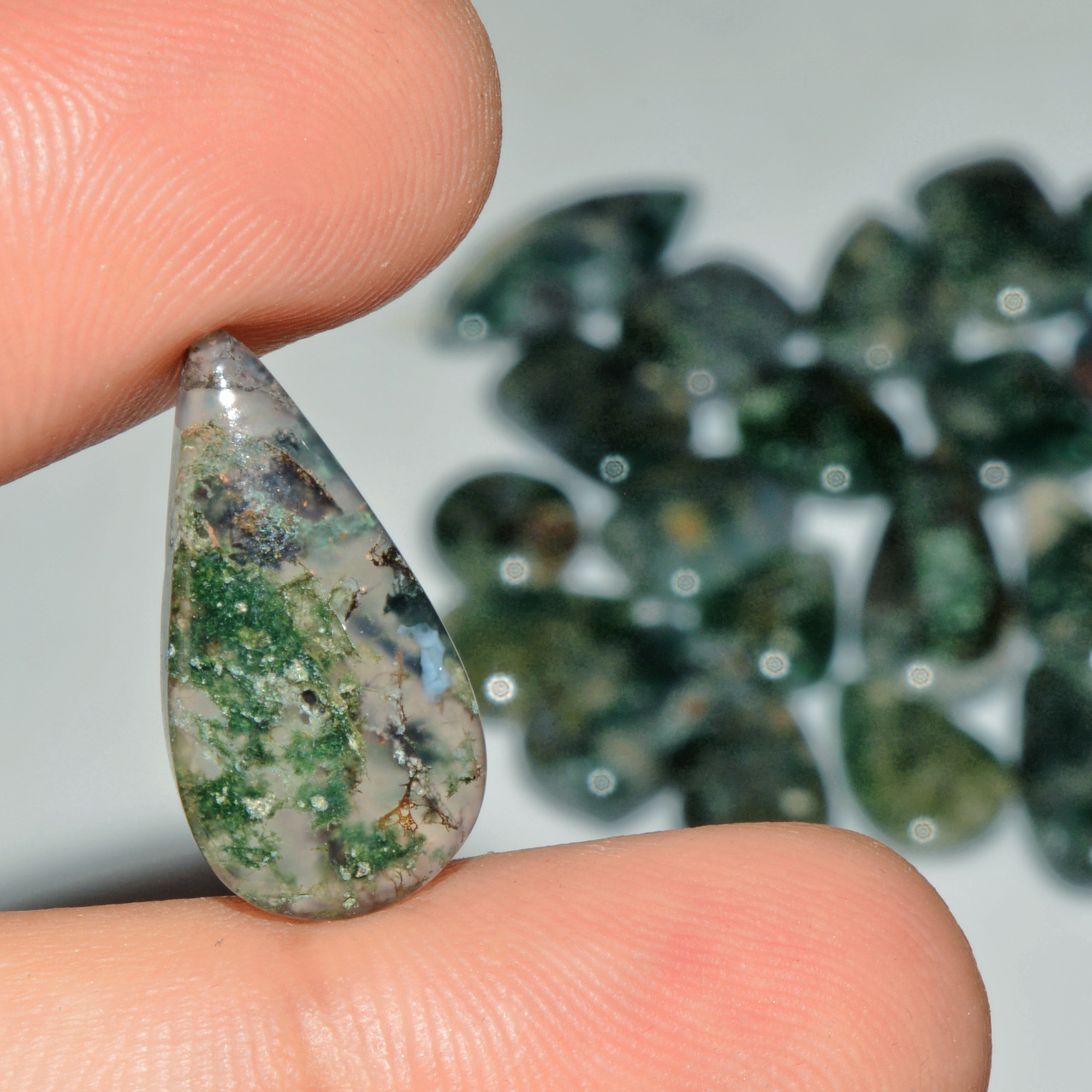 22 Pcs 171 Cts Natural Moss Agate Gemstone Cabochon Lot Semi-Precious Stones For Healing 24x11 11x11mm 18182