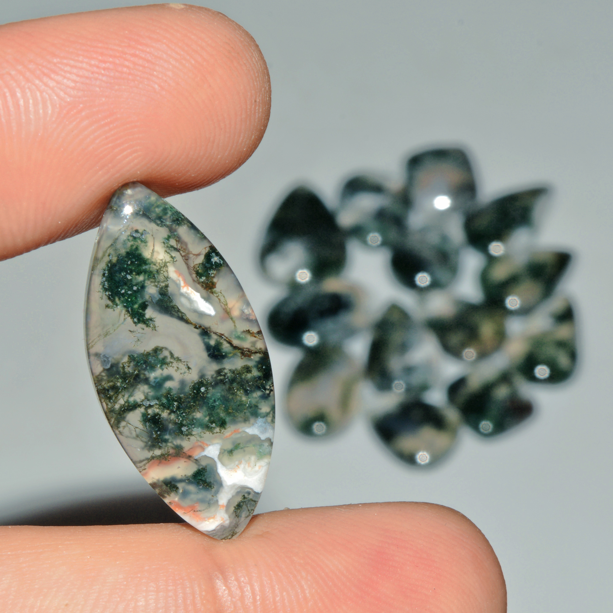 14 Pcs 150 Cts Natural Moss Agate Gemstone Cabochon Lot Semi-Precious Stones For Healing 25x17 14x13mm 18183