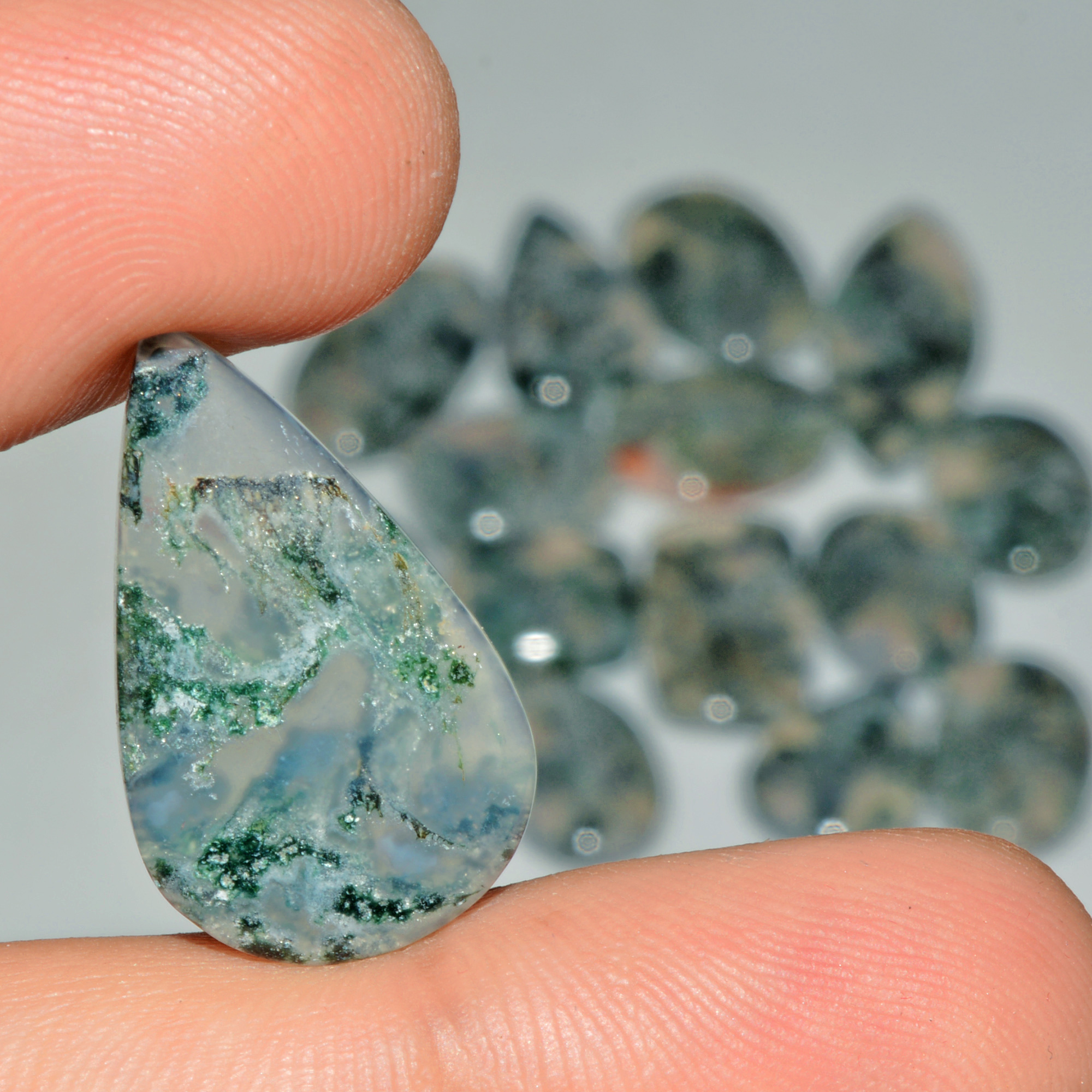 15 Pcs 195 Cts Natural Moss Agate Gemstone Cabochon Lot Semi-Precious Stones For Healing 32x14 17x14mm 18184