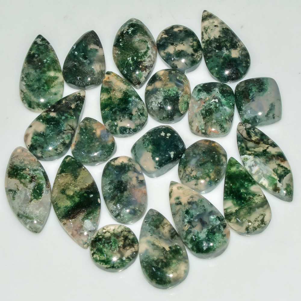 Image of 21 Pcs 142 Cts Natural Moss Agate Gemstone Cabochon Lot Semi-Precious Stones For Healing 22x9 11x9mm #18185