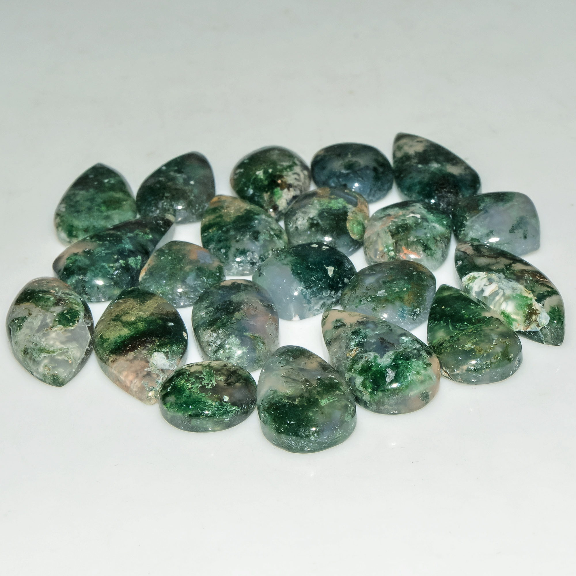 21 Pcs 142 Cts Natural Moss Agate Gemstone Cabochon Lot Semi-Precious Stones For Healing 22x9 11x9mm 18185