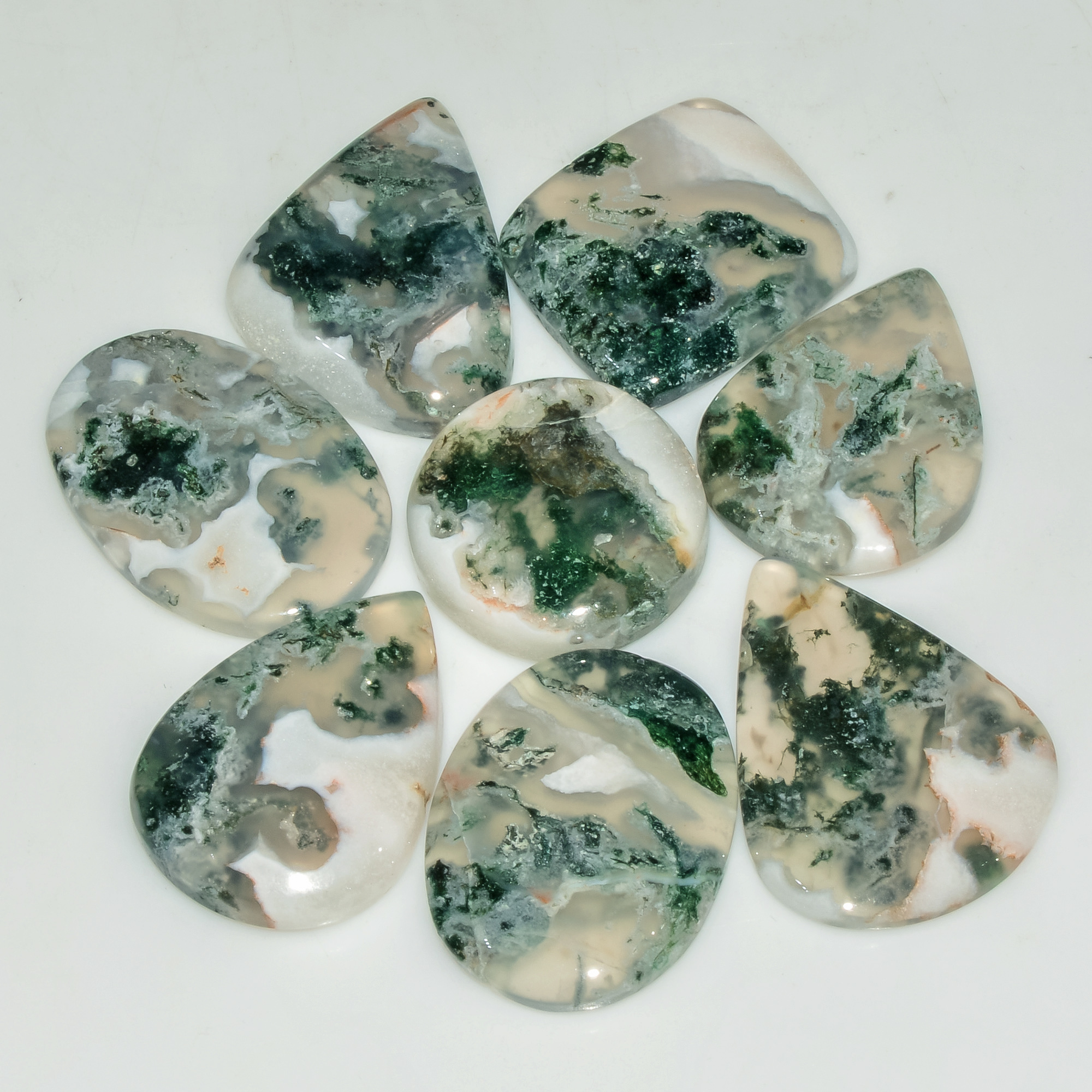 8 Pcs 145 Cts Natural Moss Agate Gemstone Cabochon Lot Semi-Precious Stones For Healing 26x19 24x18mm 18186