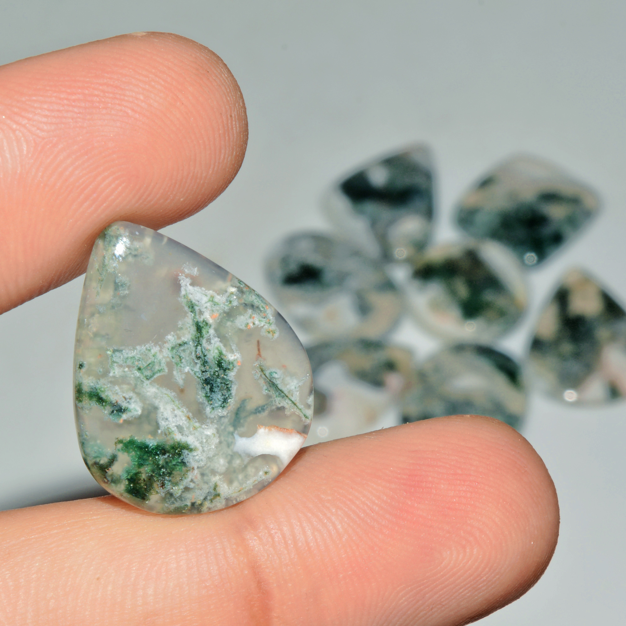 8 Pcs 145 Cts Natural Moss Agate Gemstone Cabochon Lot Semi-Precious Stones For Healing 26x19 24x18mm 18186