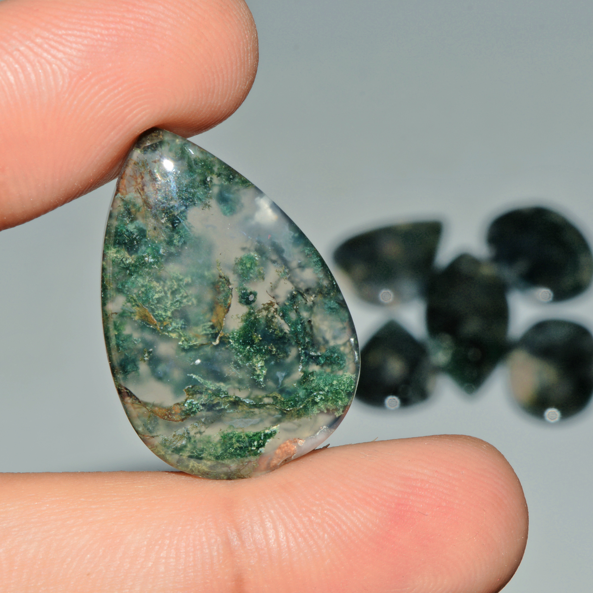 6 Pcs 182 Cts Natural Moss Agate Gemstone Cabochon Lot Semi-Precious Stones For Healing 42x19 26x20mm 18187