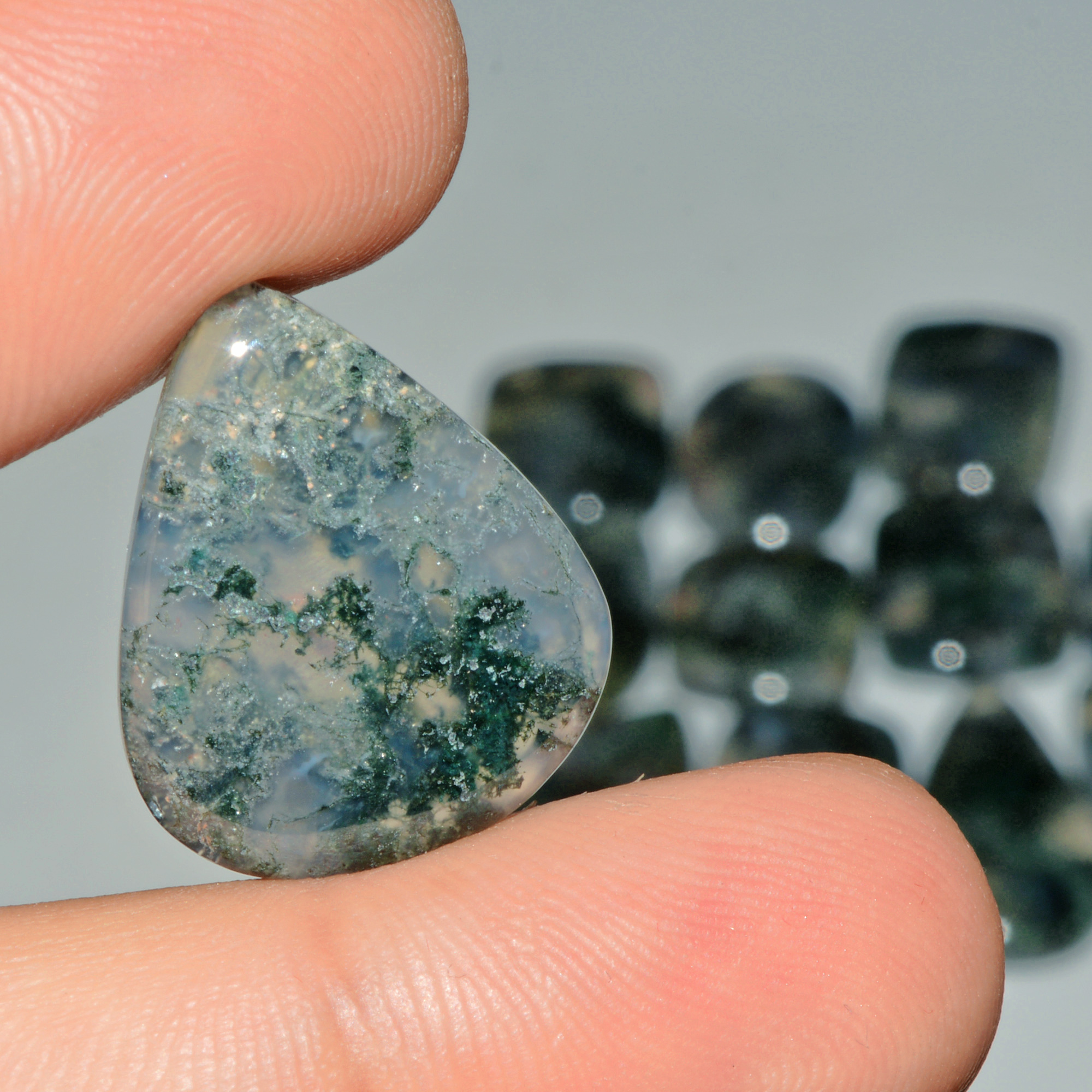 12 Pcs 256 Cts Natural Moss Agate Gemstone Cabochon Lot Semi-Precious Stones For Healing 32x18 19x18mm 18188