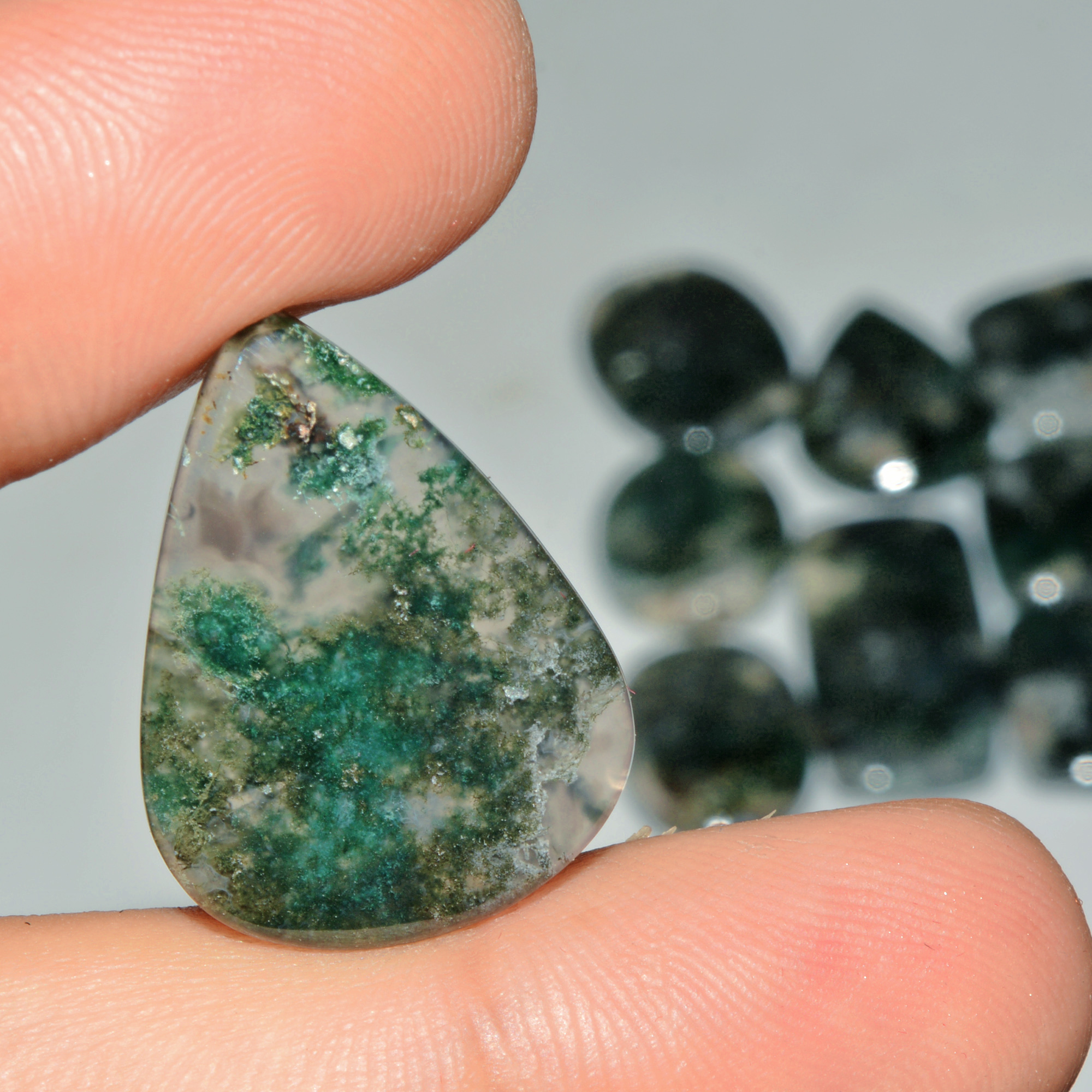 9 Pcs 179 Cts Natural Moss Agate Gemstone Cabochon Lot Semi-Precious Stones For Healing 34x17 19x18mm 18189