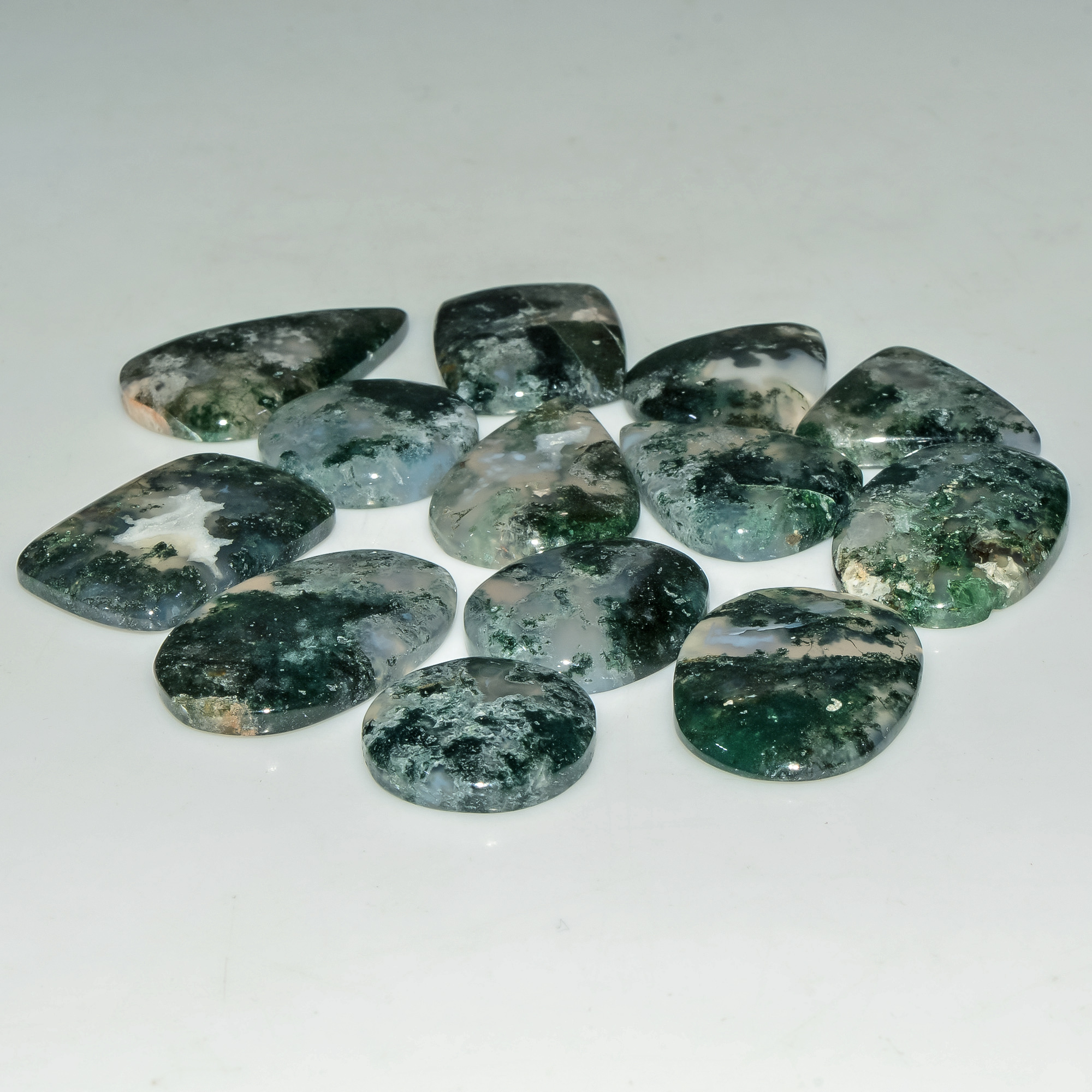 13 Pcs 231 Cts Natural Moss Agate Gemstone Cabochon Lot Semi-Precious Stones For Healing 30x18 18x18mm 18190