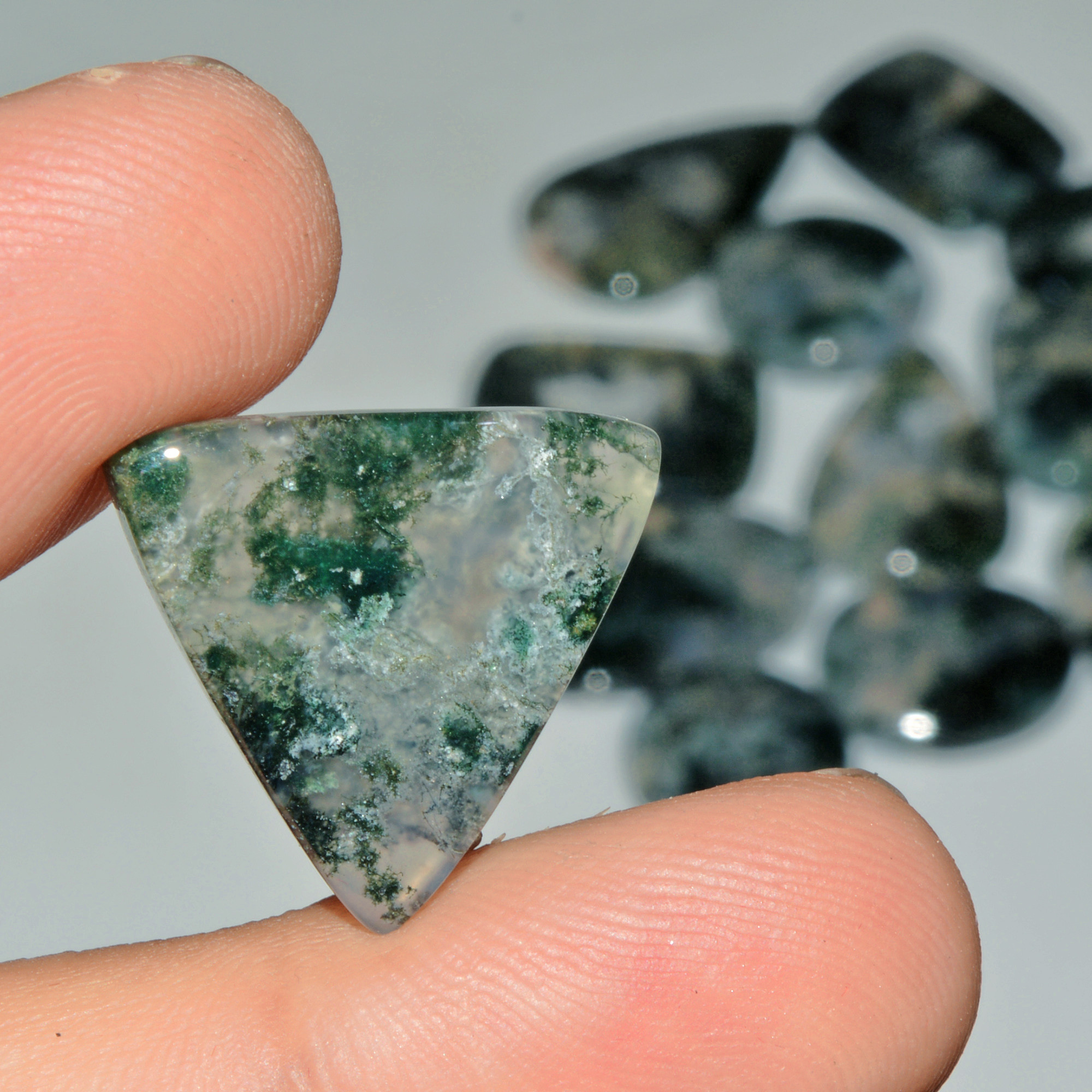 13 Pcs 231 Cts Natural Moss Agate Gemstone Cabochon Lot Semi-Precious Stones For Healing 30x18 18x18mm 18190