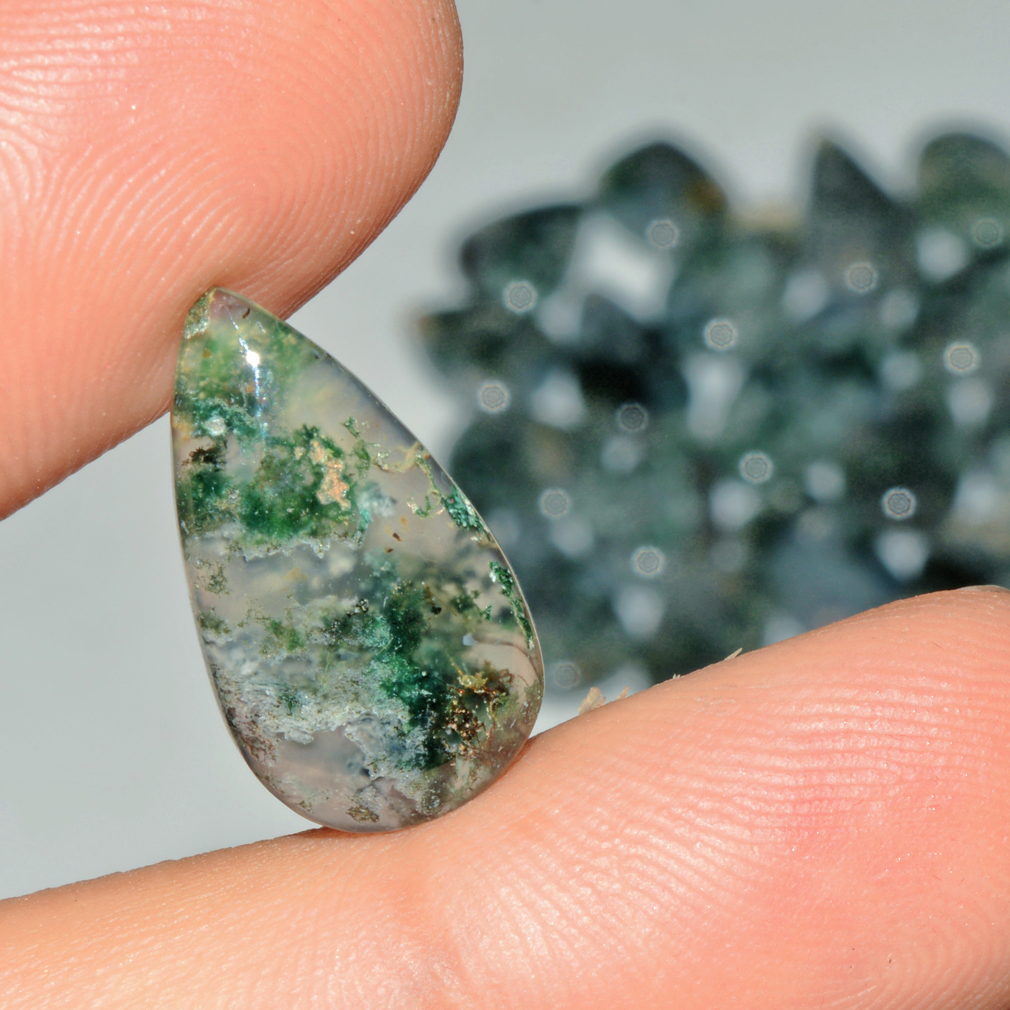 24 Pcs 178 Cts Natural Moss Agate Gemstone Cabochon Lot Semi-Precious Stones For Healing 22x10 11x11mm 18191