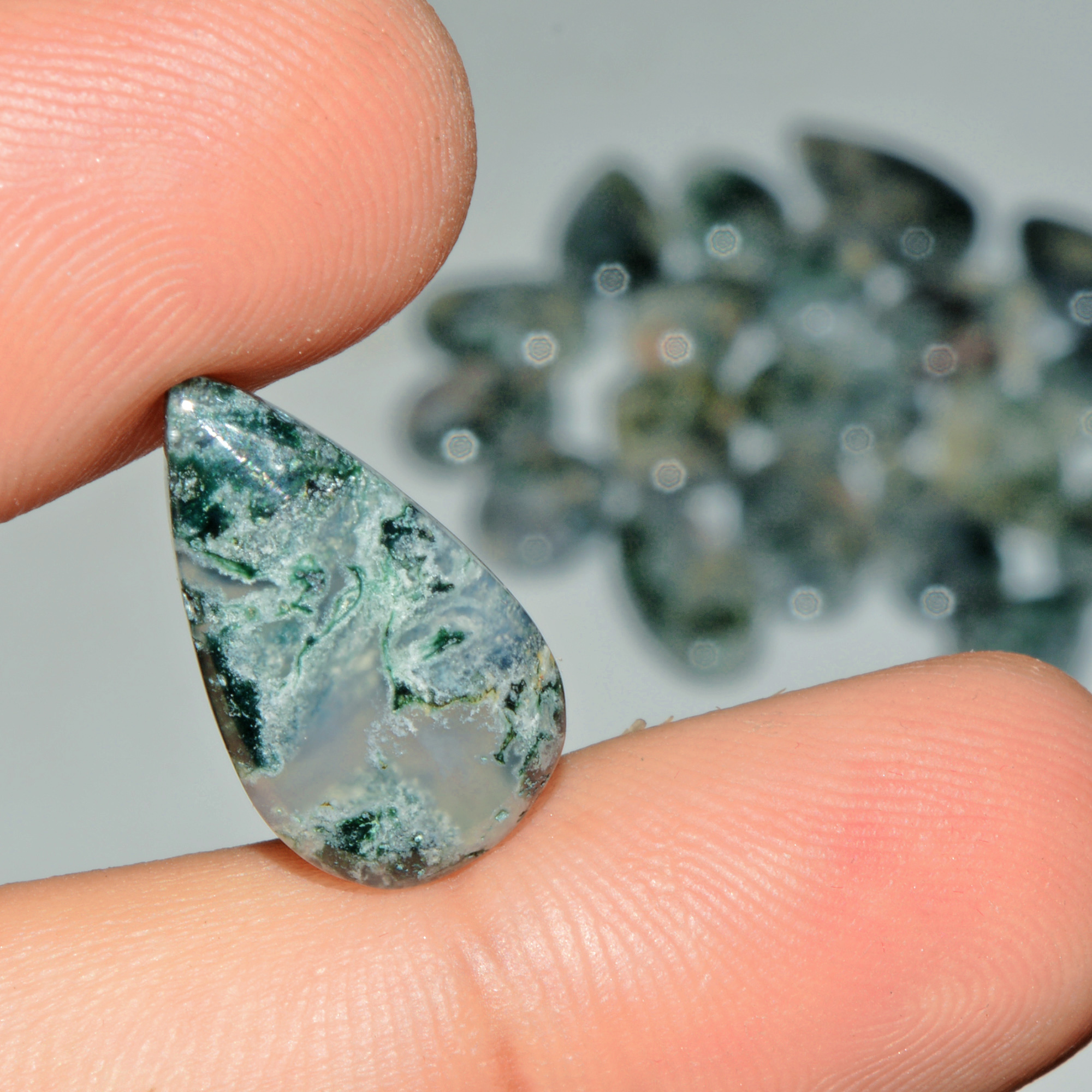 20 Pcs 154 Cts Natural Moss Agate Gemstone Cabochon Lot Green Crystals For Silver Jewelry 22x11 15x10mm 18192