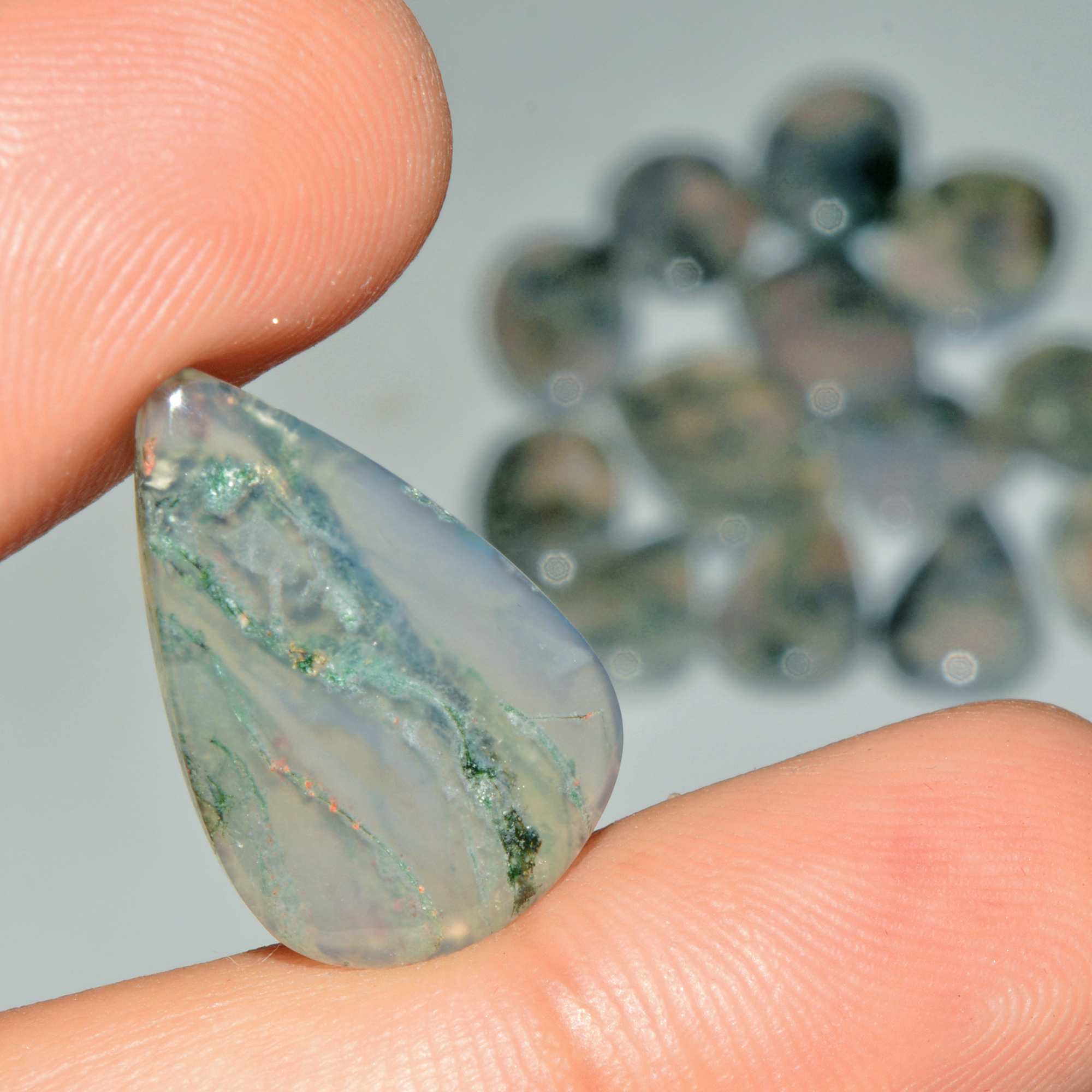 14 Pcs 189 Cts Natural Moss Agate Gemstone Cabochon Lot Green Crystals For Silver Jewelry 25x15 15x15mm 18193