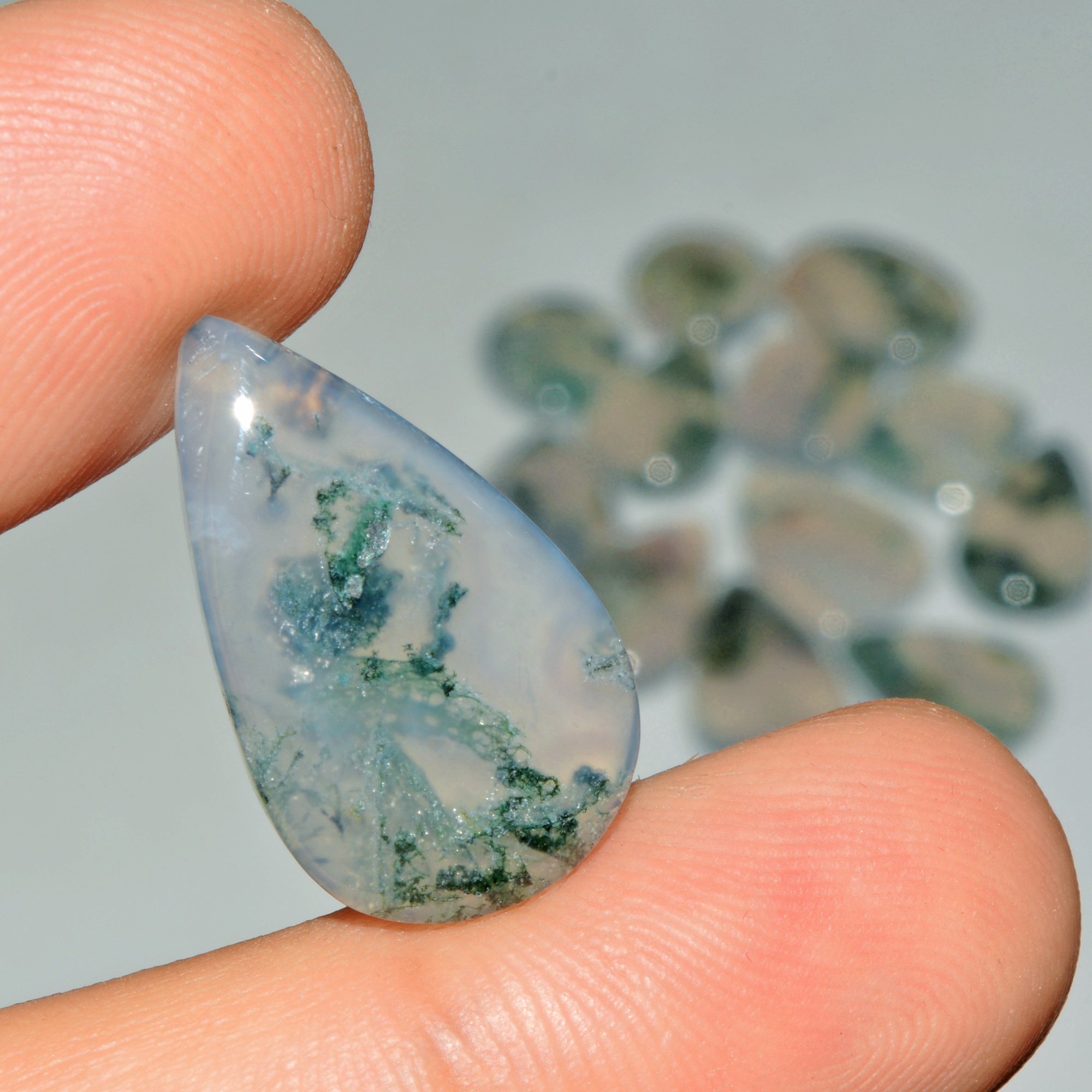 13 Pcs 118 Cts Natural Moss Agate Gemstone Cabochon Lot Green Crystals For Silver Jewelry 24x14 13x13mm 18194